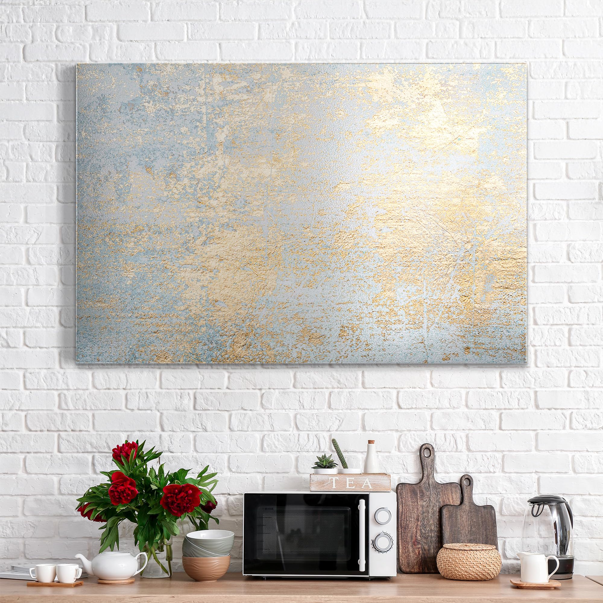 DEQORI Metalowa tablica magnetyczna | wymiary 90 x 60 cm | motyw "ściana ze złotą strukturą" | tablica suchościeralna na wszystkie magnesy | tablica magnetyczna do kuchni i biura | designerska tablica