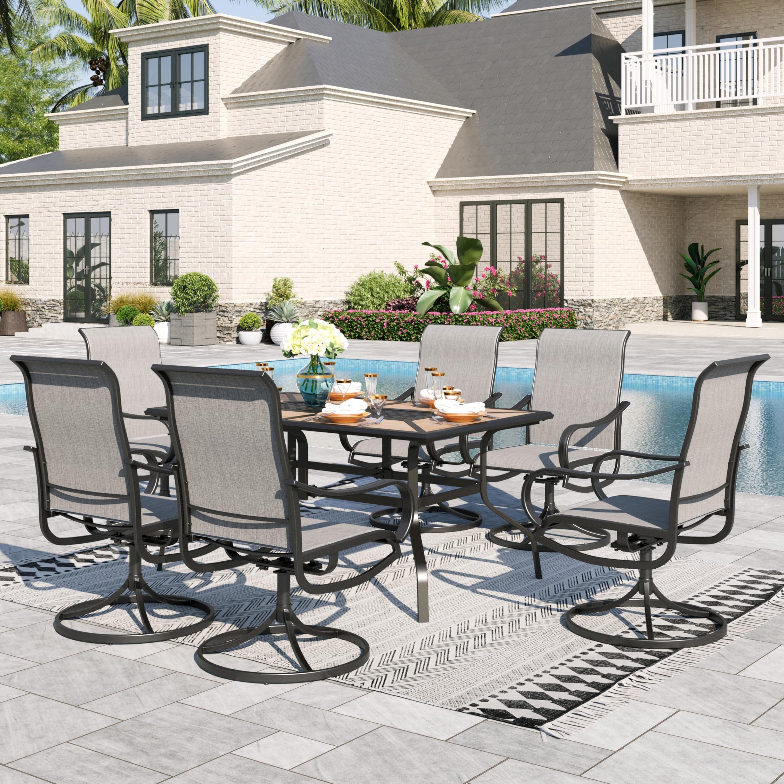 Sophia &amp; William Outdoor Dining Set for 6 w/Wood-Look Table &amp; Grey Chairs