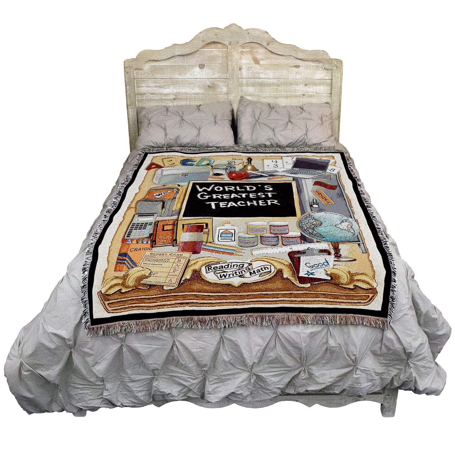 Pure Country Weavers World's Greatest Teacher Blanket - Gift Tapestry Throw Woven from Cotton - Made in the USA (72x54)