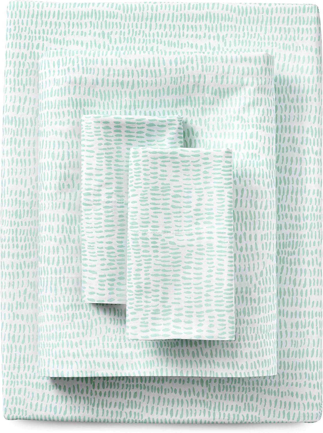 WELSPUN BASICS Theo 100% Cotton Percale Printed Sheet Set | Deep Pocket King Sheets | Aqua Blue | Classic Percale Weave | Luxuriously Soft | Durable Bed Sheet Set | Oeko-Tex Certified |Made in Green