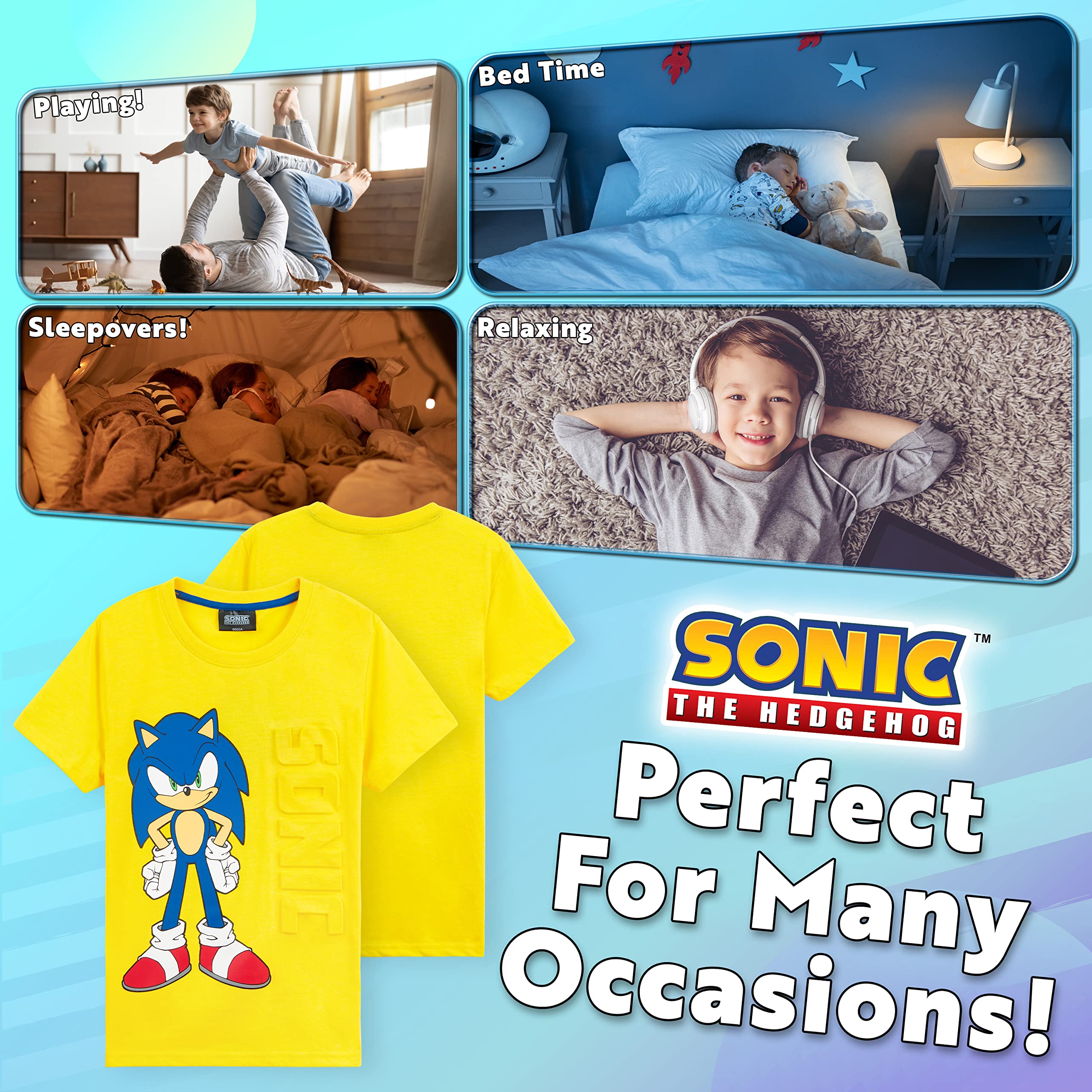 Sonic The Hedgehog Pyjama Enfant Garcon, Ensembles de Pyjama Garçon T-Shirt 3D et Short, Pyjashort Garcon, Vêtements Enfant Ado 4-14 Ans Coton Sonic Officiel