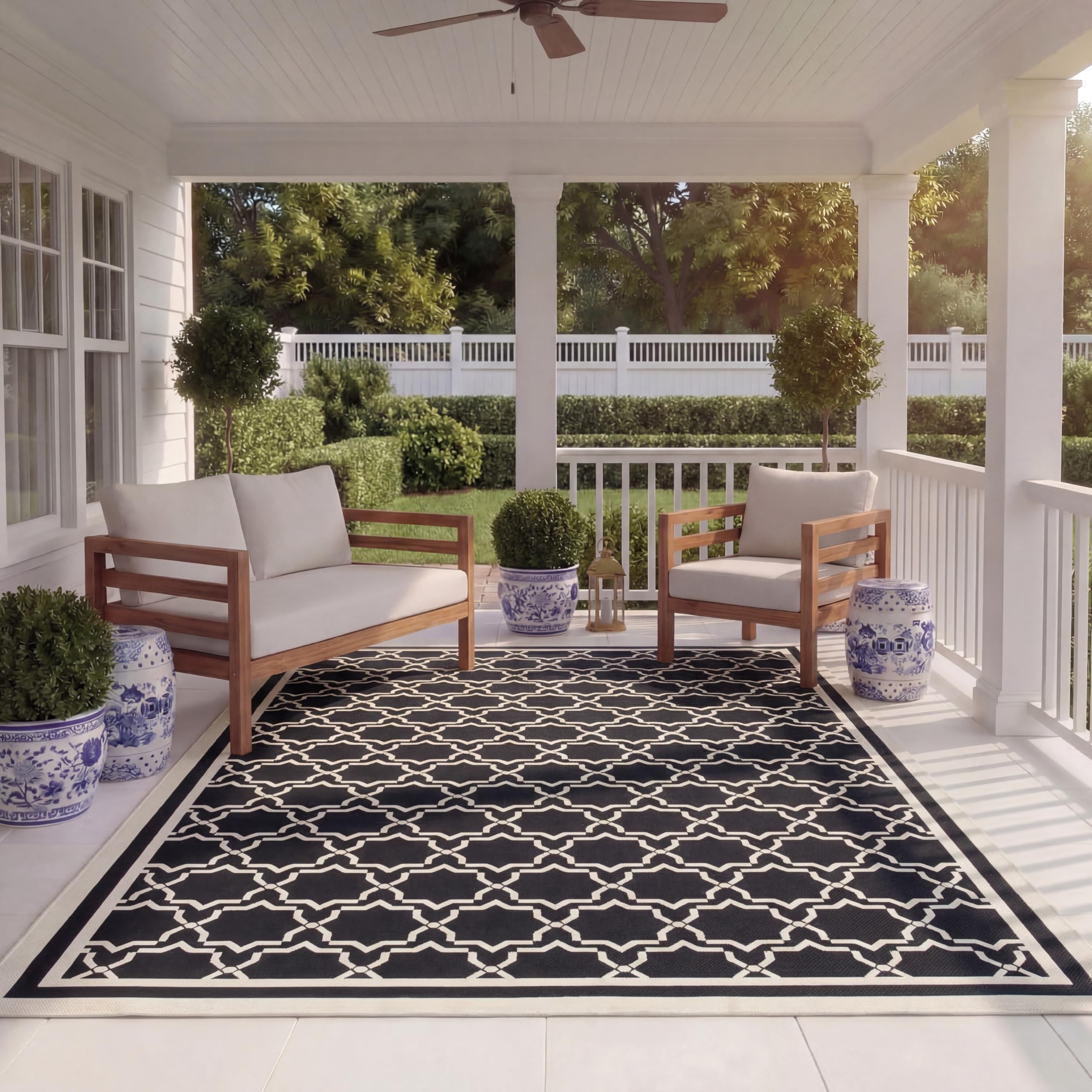 SAFAVIEH Courtyard Collection 8' x 11' Black/Beige CY6916 Indoor/ Outdoor Waterproof Easy-Cleaning Patio Backyard Mudroom Area-Rug