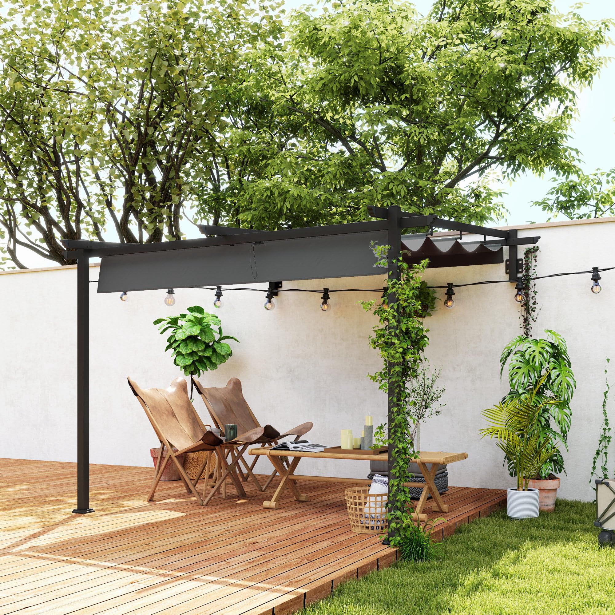 Outsunny Daszek tarasu Pergola ok. 3x3m aluminium na ścianę Ciemnoszary