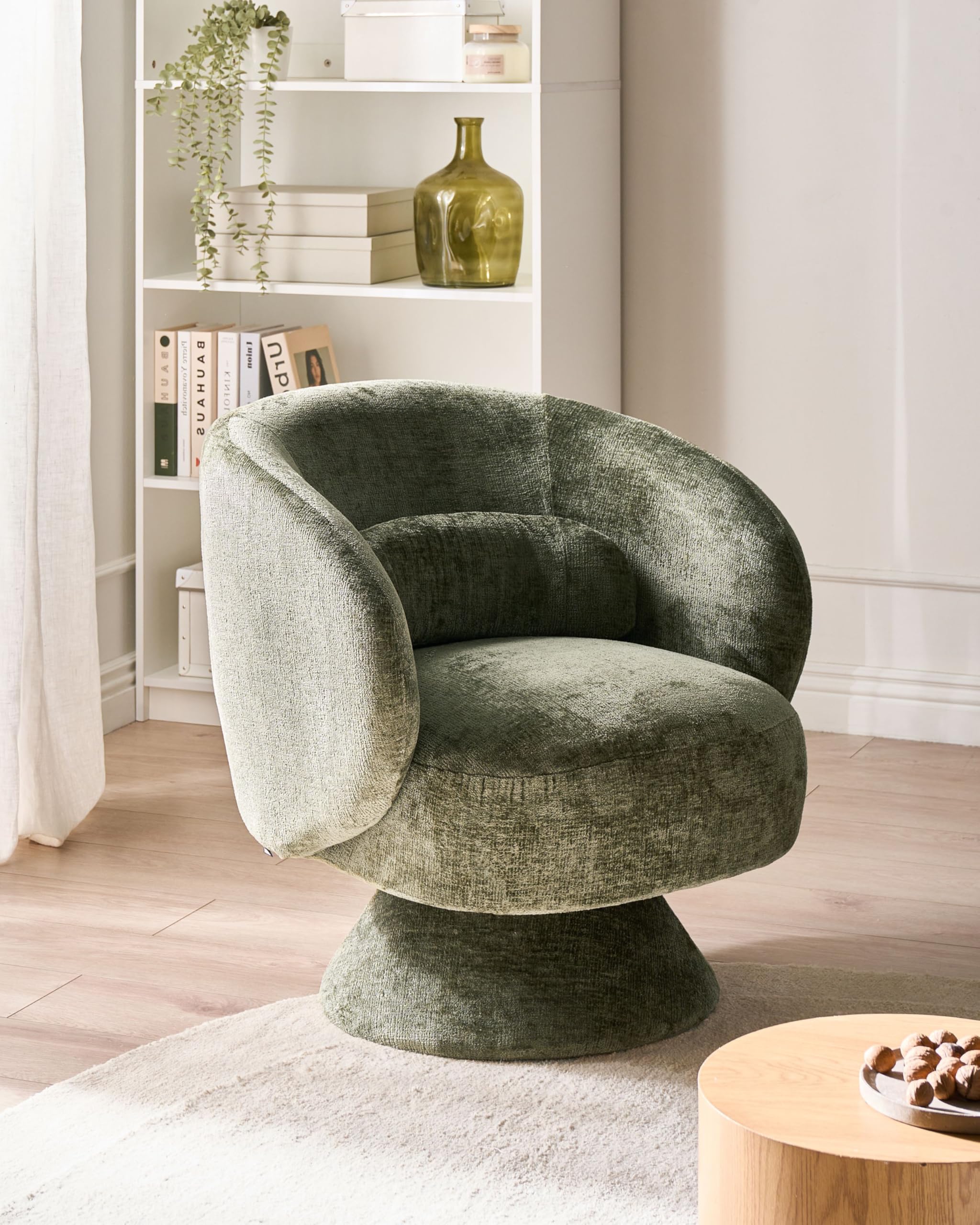 Beliani Drehsessel Chenille Stoff grün Retro-Stil für Wohnzimmer Lieksa