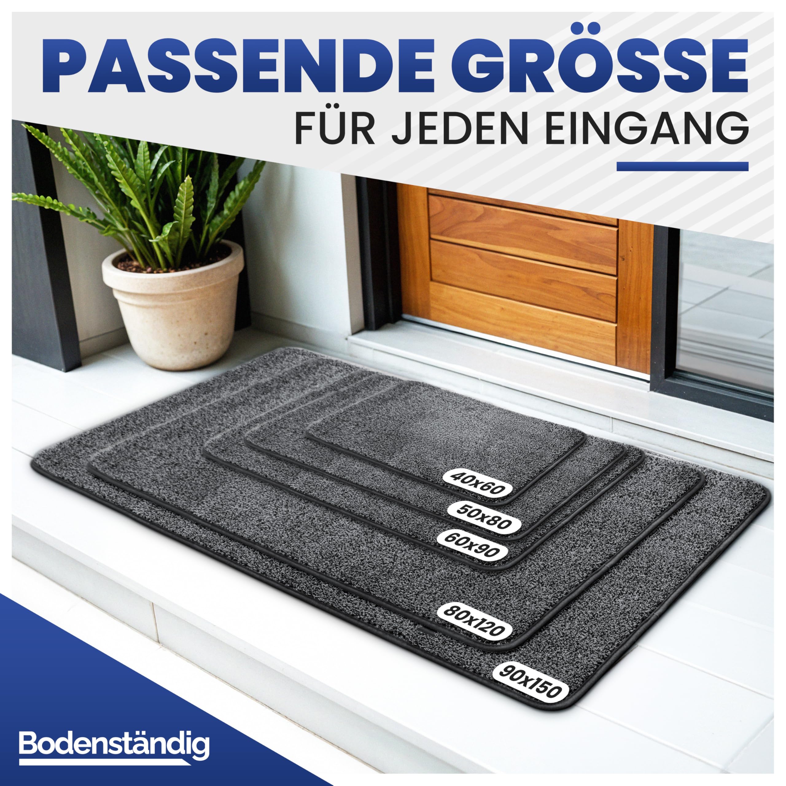 Mibao SoftStep Luxus Schmutzfangmatte 60x90 cm – Waschmaschinenfeste Fußmatte für Innen, rutschfest & Saugstark – Geeignet für Haustür und Flur – Grau