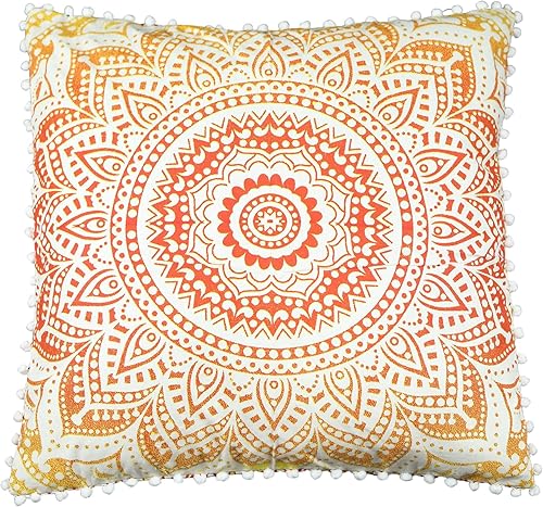 Miniatura 2 de Funda de cojín de piso de algodón. 26 pulgadas, con encaje de borlas decorativo y diseño de mandala.