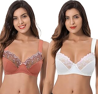 Women's Plus Size Minimizer Underwire Bra with Lace Embroidery-2or3PK