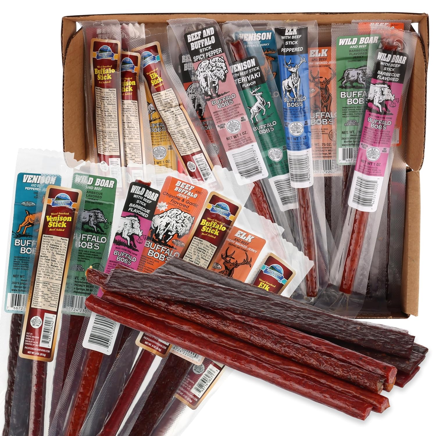 Jerky Dynasty Big Game 15-Piece Jerky Variety Pack - Assorted Meat Snack Box with Beef Jerky, Buffalo, Elk, Wild Boar, & More - Unique Present for Men or for Snack