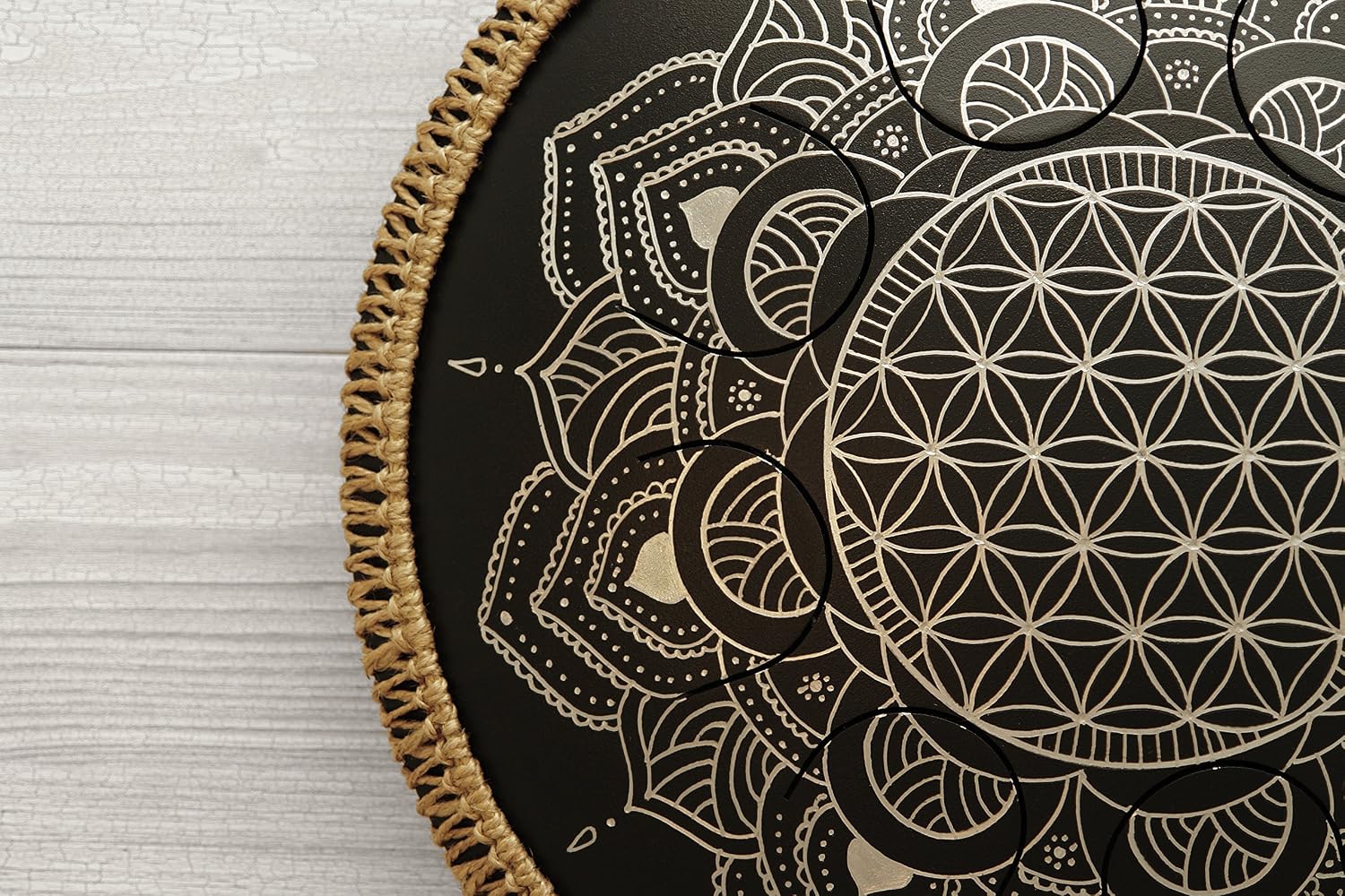 GUDA DRUM Freezbee Flower of Life with Rope Decoration and Perfect Travel Bag