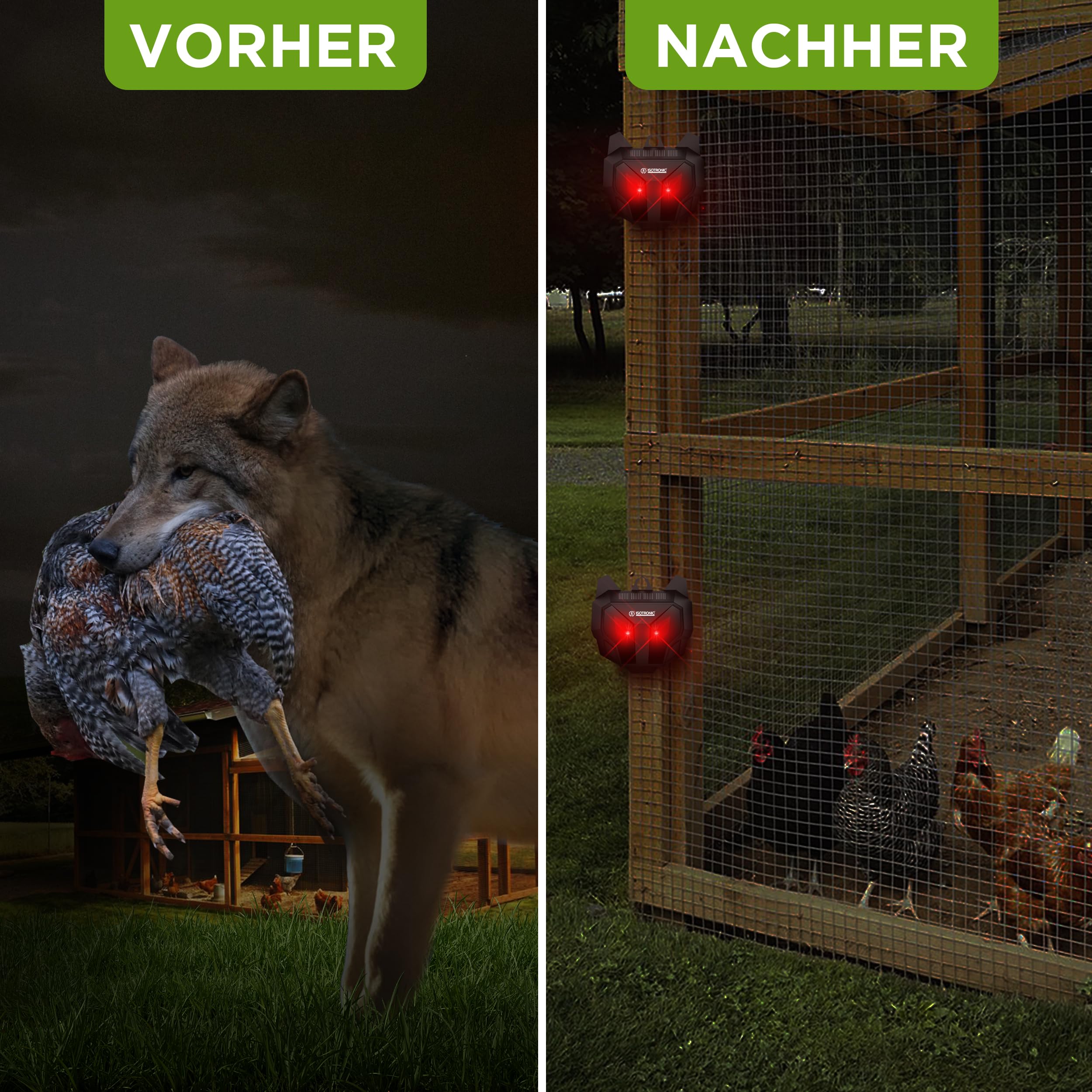 ISOTRONIC Solar Tiervertreiber zur Abwehr von Waschbären, Rehen, Füchsen & Wildschweinen – Wildtier Vertreiber mit rotem LED-Licht – effektive Tierabwehr mit 40m² Wirkungsbereich (8 Stück)