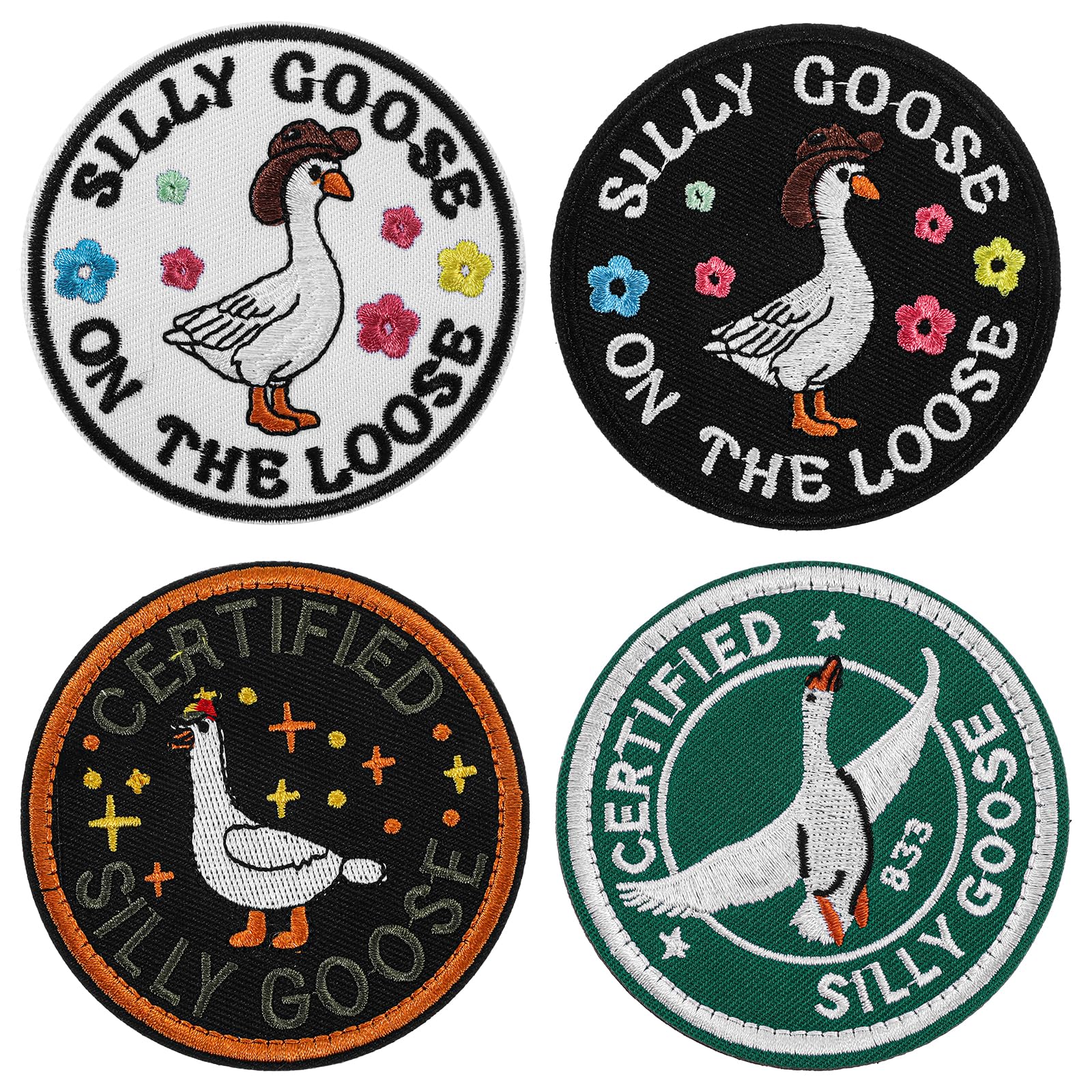 4 Pc Funny Goose Loop and Hook Patch Certified Silly Goose Embroidered Meme