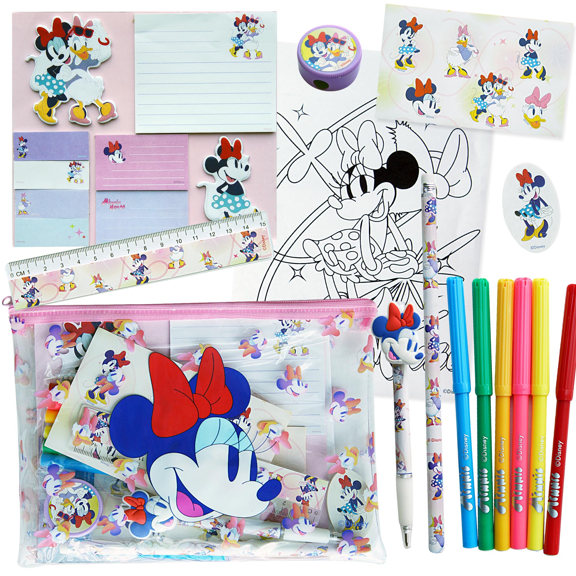 Set Penne Topolino E Minnie Mouse – 2 Penne Con Clip Personaggio E Adesivi, Cancelleria Regalo Per Calza