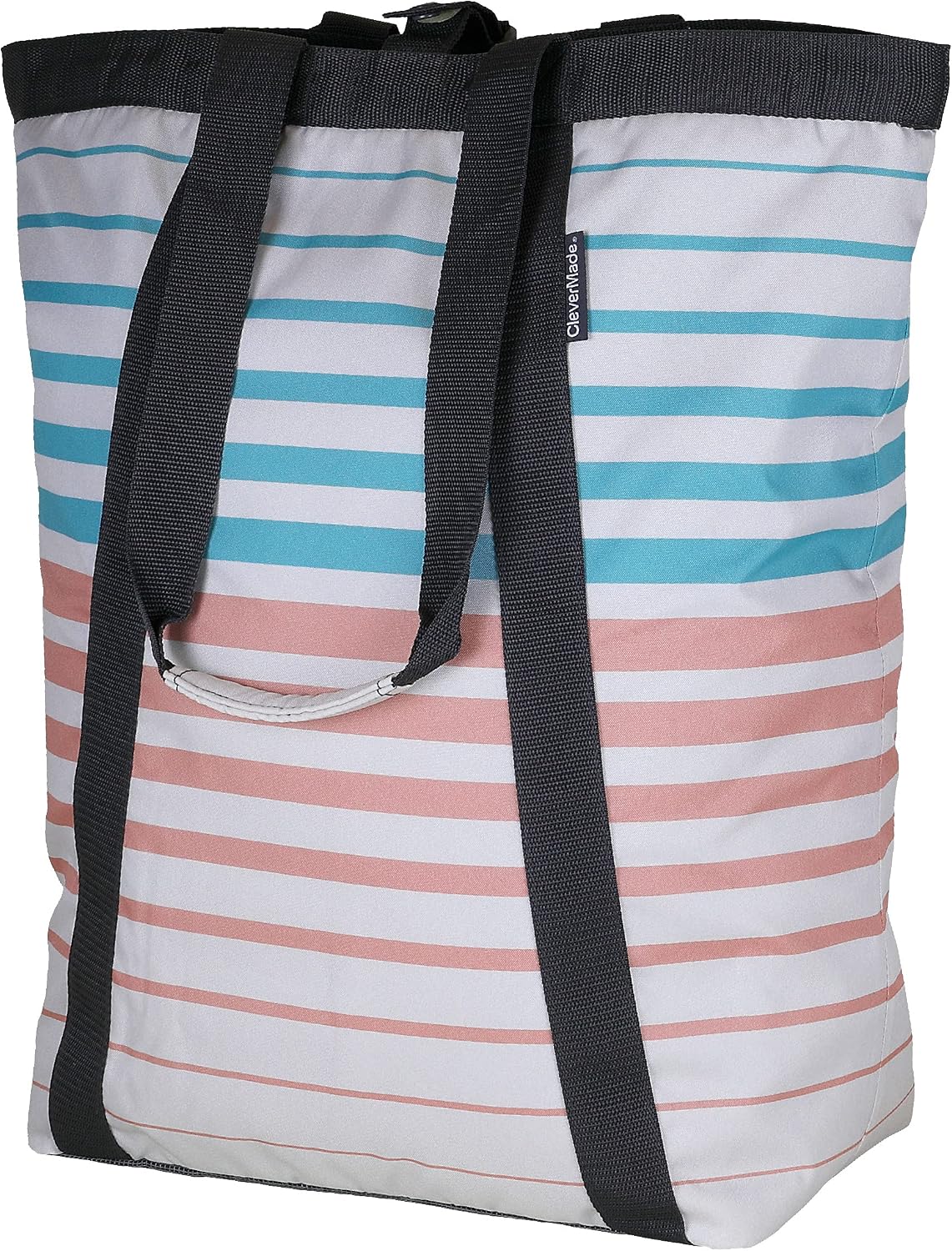 CleverMade Backpack-Beach-Tote with Mesh Bottom- Large Bag Great for Beach Days and Weekend Trips; Comfortable Carry Straps and Backpack-Straps for Dual Carry Options, Teal/Coral