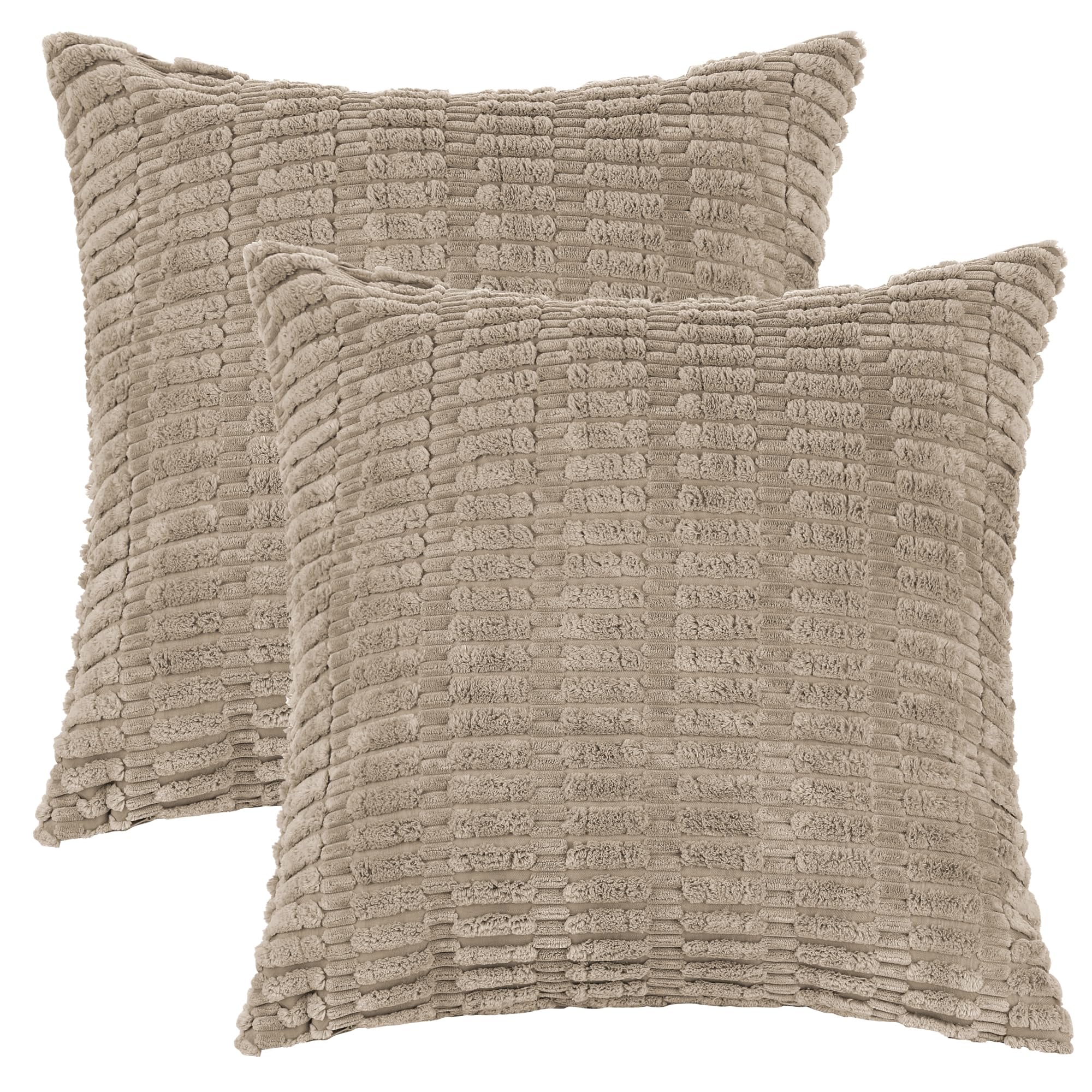 Uxcell Pack of 2 Corduroy Decorative Throw Pillow Covers Soft Boho Solid Striped Cushion Covers Modern Farmhouse Home Decor for Sofa Living Room Couch Brown 40 x 40 cm