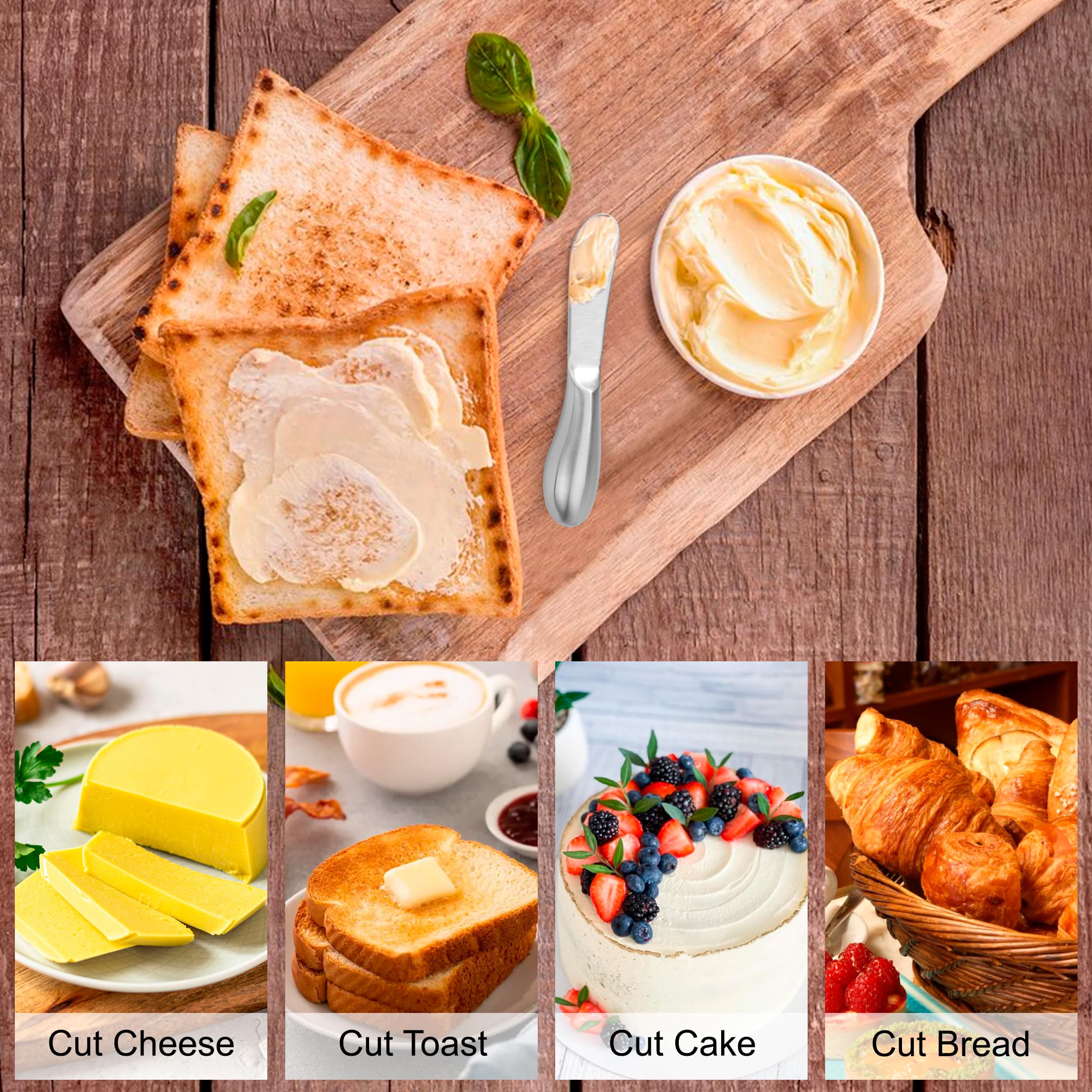 Cuchillos de Mantequilla de Acero Inoxidable, 4 Piezas Esparcidor de Queso Mini, Cuchillos de Untar para Cortar Pan Tostado Sandwich, Mermelada, Nata, Tarta, Frutas, Verduras