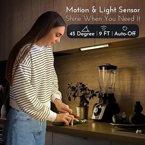 Miniatura 4 de 40 luces LED para debajo del gabinete, paquete de 2 luces con sensor de movimiento de 9 pulgadas, 3 temperaturas de color, funciona con pilas