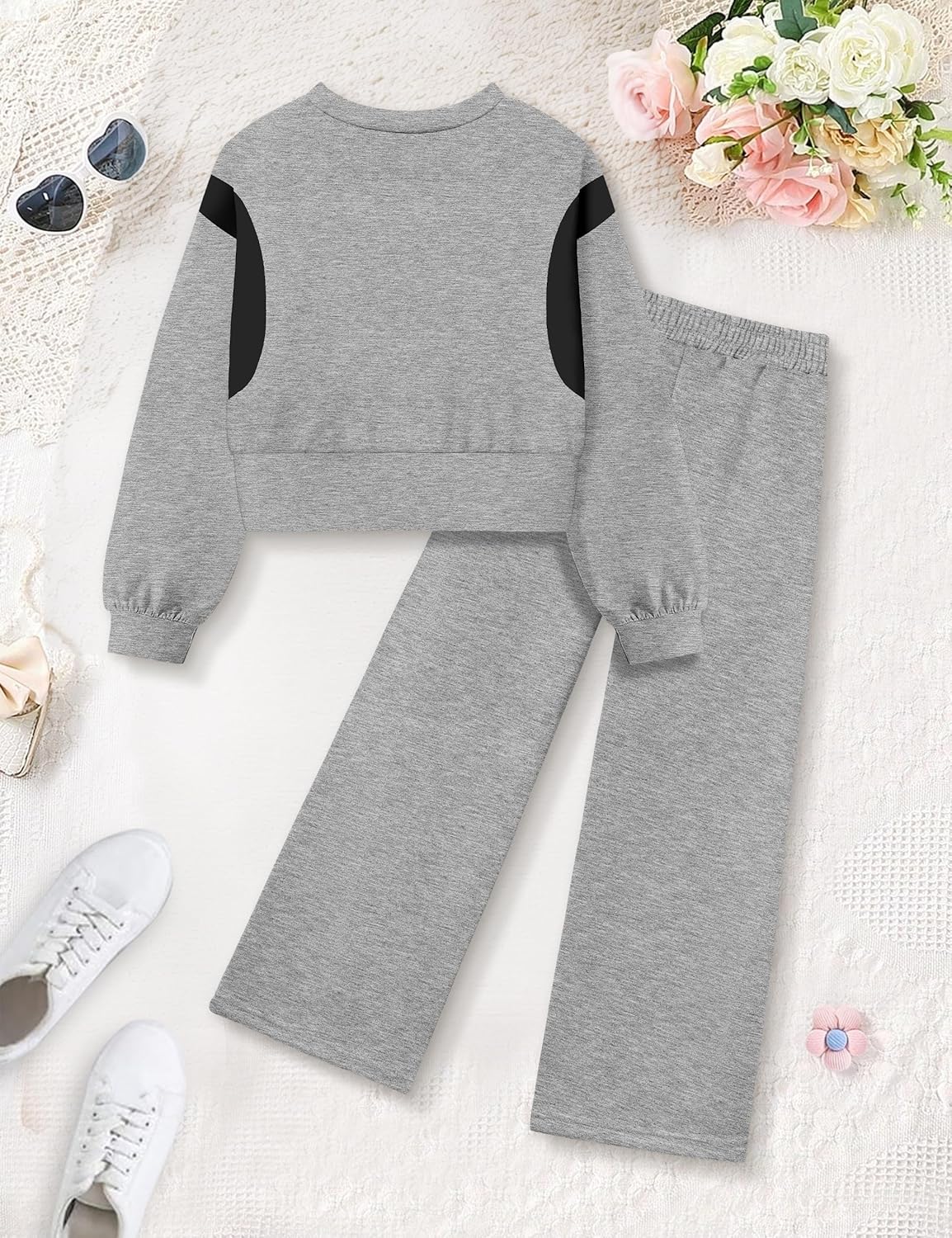Shallmu Girls Clothes Long Sleeve Stripe Pullover Sweatshirts Top Wide Leg Sweatpants Fall Winter 2 Piece Outfits Sets - Image 5
