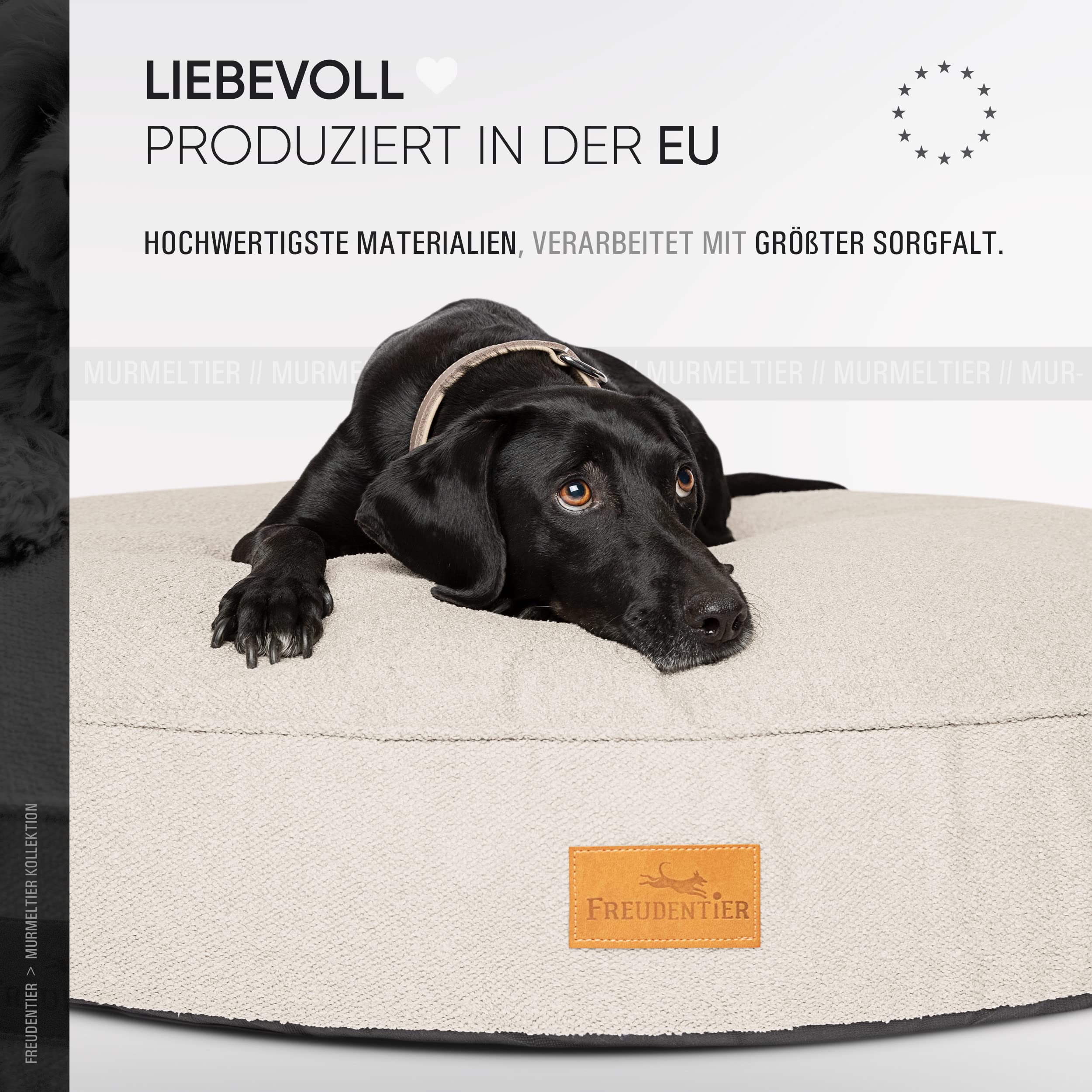 FREUDENTIER Orthopädisches Hundekissen XL - Waschbar - 100cm, rund | Hundekorb XL aus kuschelweichem Bouclé Stoff für große Hunde - Hundesofa mit abnehmbarem Bezug - Made in EU - Liegekissen