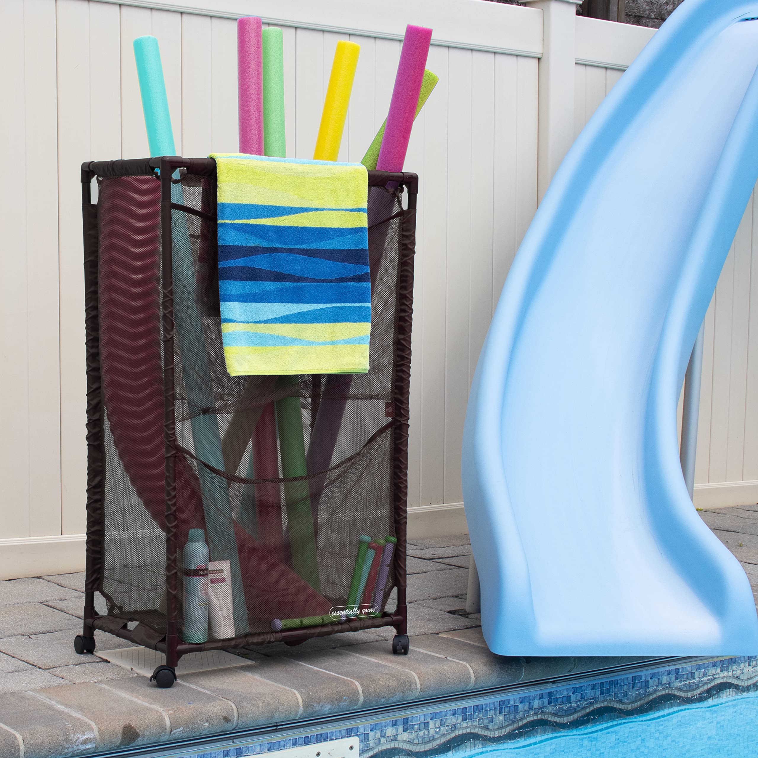 Bac Rangement Piscine Boîte Rangement Piscine Suusolny - Chariot Organisateur Maille Noir Grande Capacité Chariot Rangement Maille