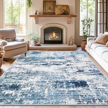 8x10 Area Rugs for Living Room, Washable Modern Abstract Large Soft Thin Carpet Indoor Floor Non-Slip Stain Resistant Carpets for Bedroom Nursery Dining Room Playroom,Blue