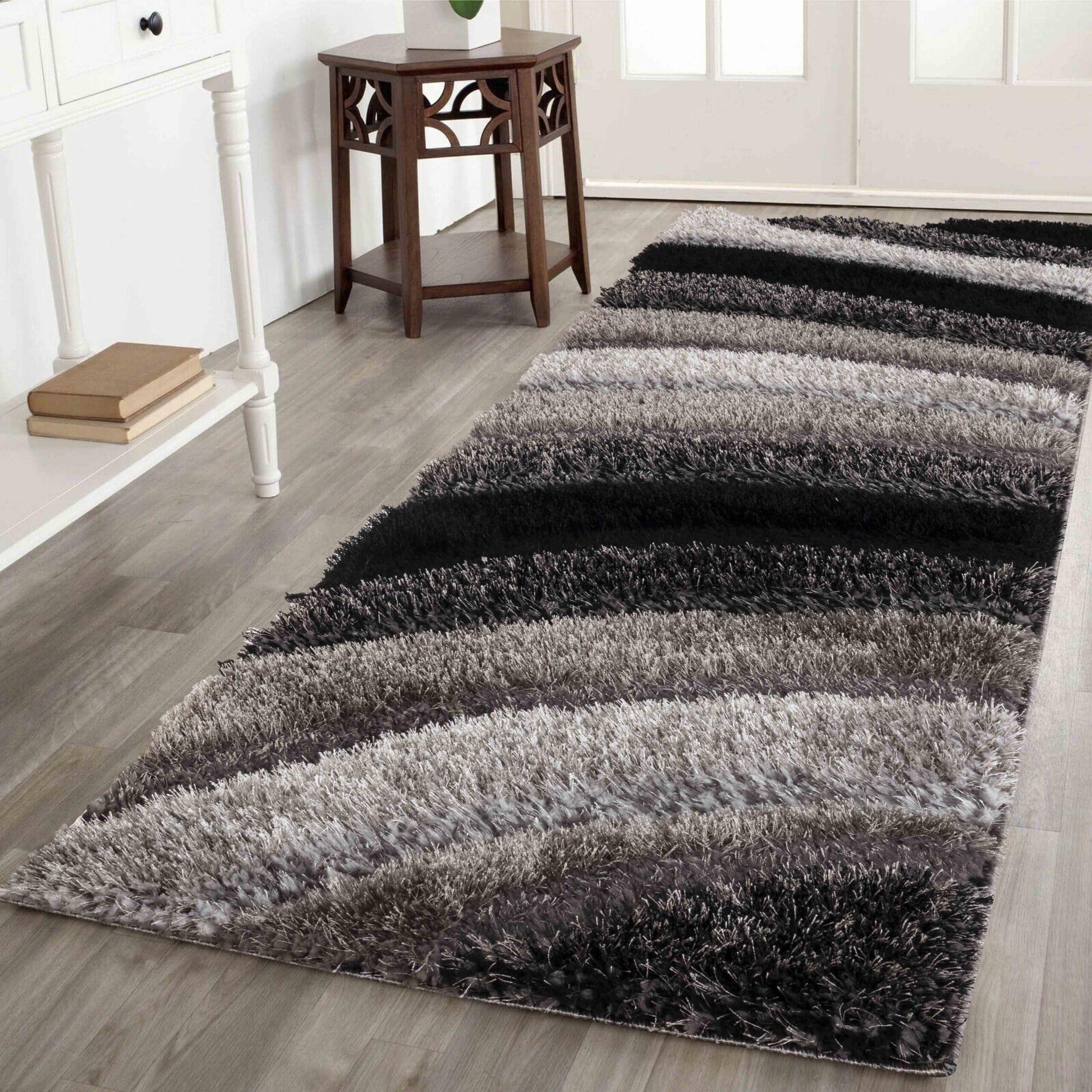 Serdim Rugs California Waves Shaggy Rug - 60 x 220cm - Grey - 100% Polyester