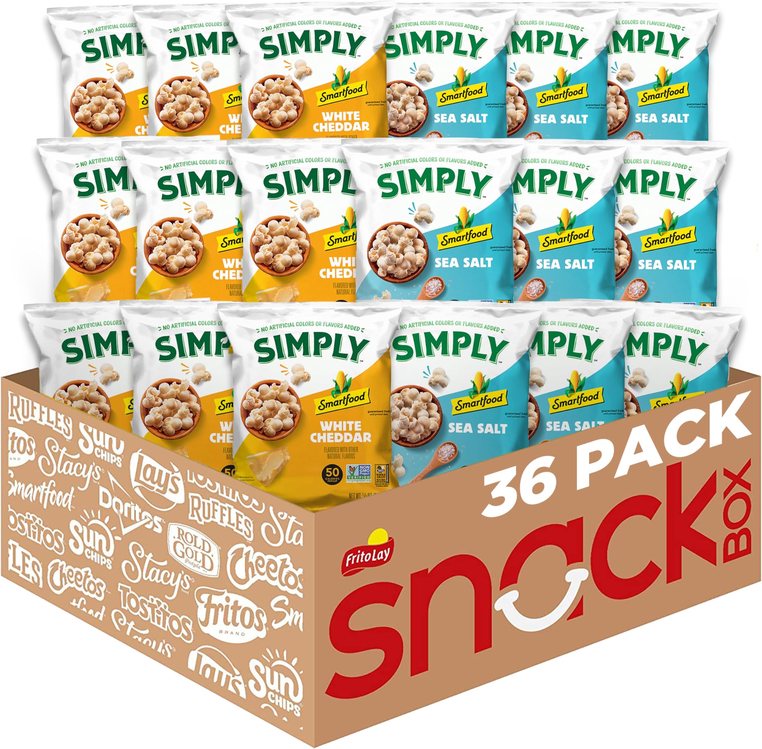 Smartfood Simply Variety Pack, White Cheddar and Sea Salt 0.5oz (36 Count)