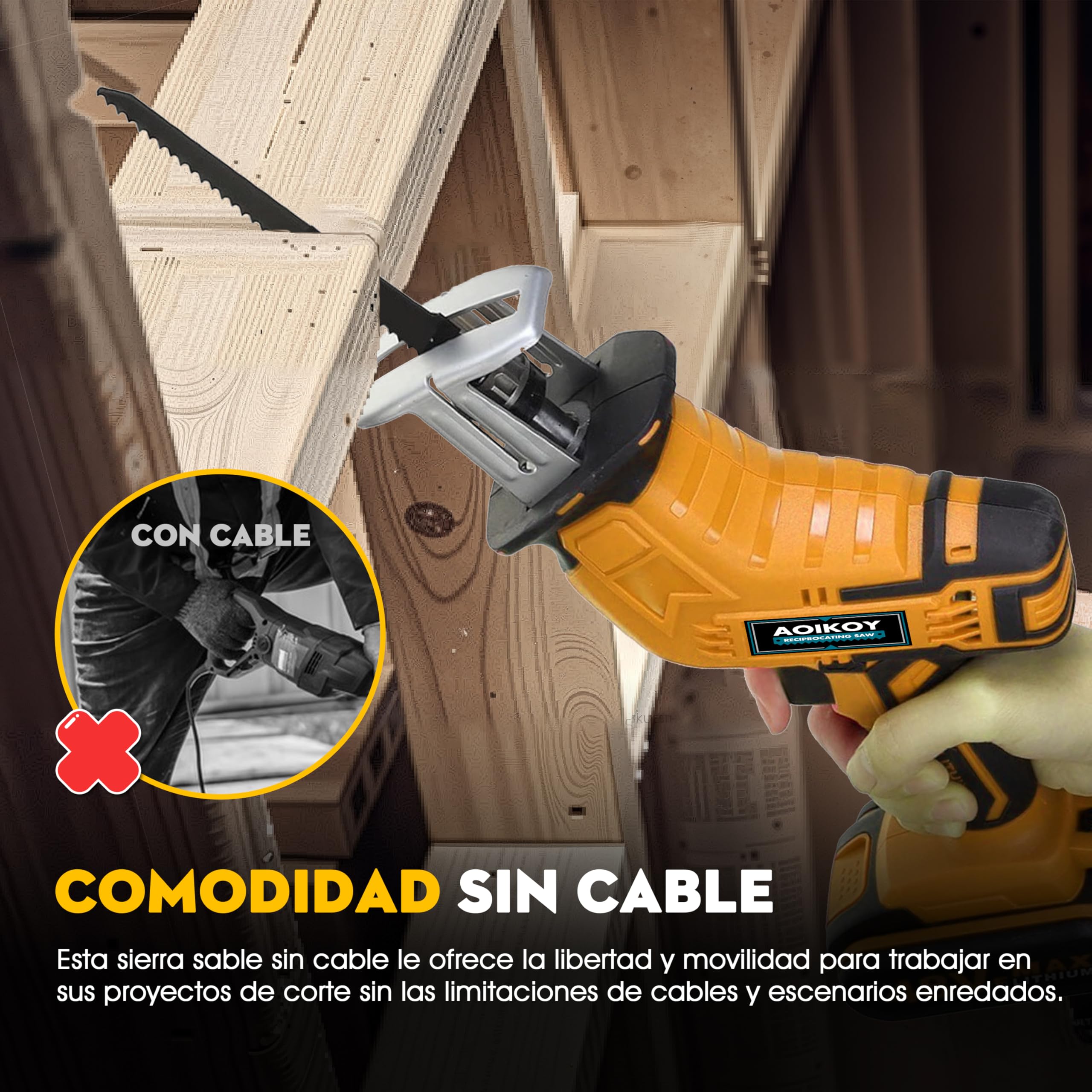 Sierra Sable Sin Cable para Dewalt 21V, Segadora Alternativa Sin Escobillas con 4 Hojas, Velocidad Ajustable 0-2500 RPM para Corte de Madera/Metal/PVC (Sin Batería)