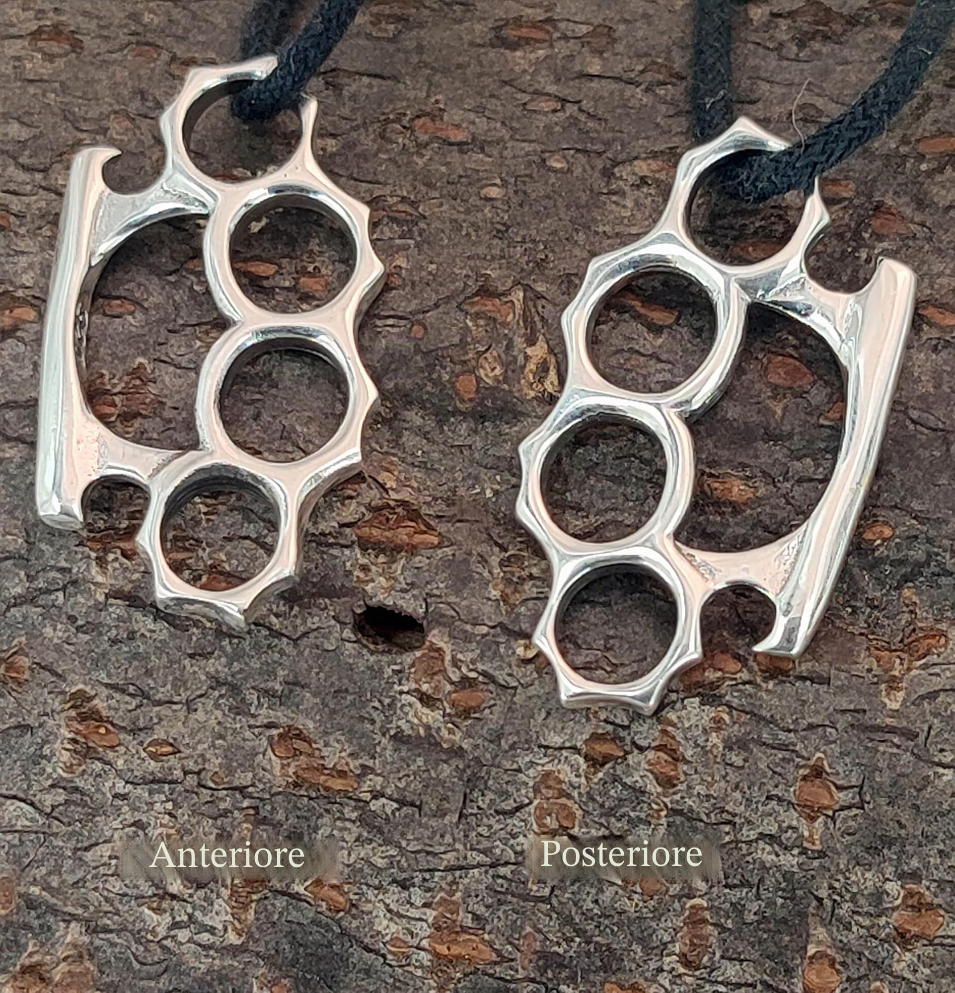 Ciondolo in argento Sterling 925 a forma di tirapugni con collana in cotone