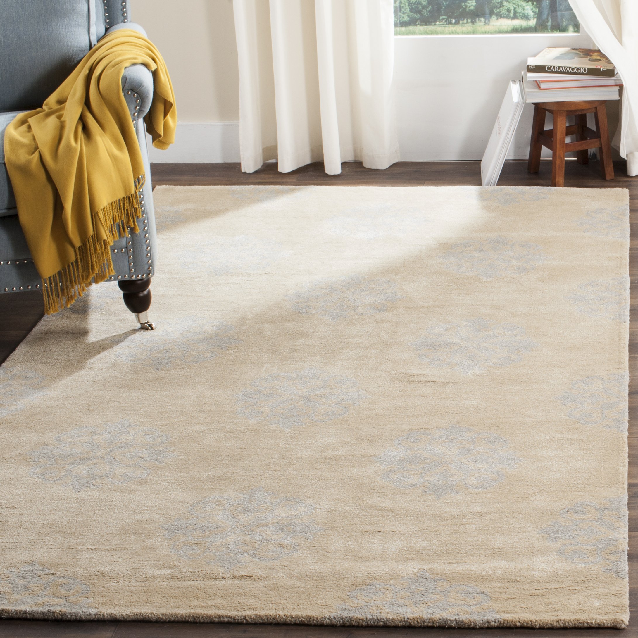 Tapis contemporain beige 183 x 183 cm pour chambre et salle à manger