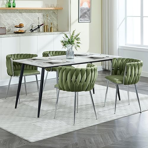 Miniatura 58 de Juego de 2 sillas de comedor de terciopelo, sillas tapizadas tejidas para sala de estar, sillas modernas de cocina y comedor, sillas decorativas de