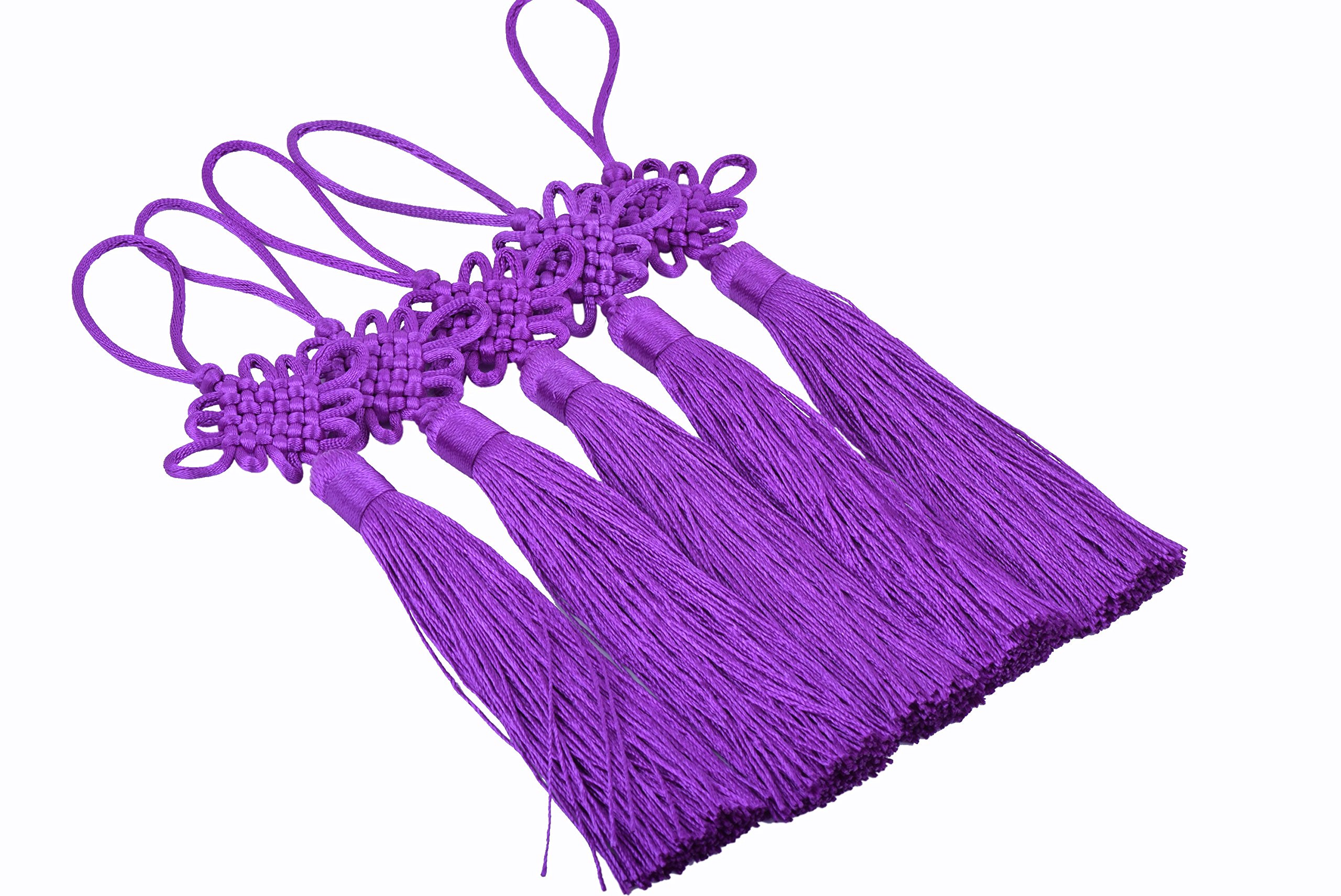 10pcs 16 Colors Silky Handmade Large Size(4.9'') Soft Tassels with Satin Silk Made Chinese Knots (Purple)