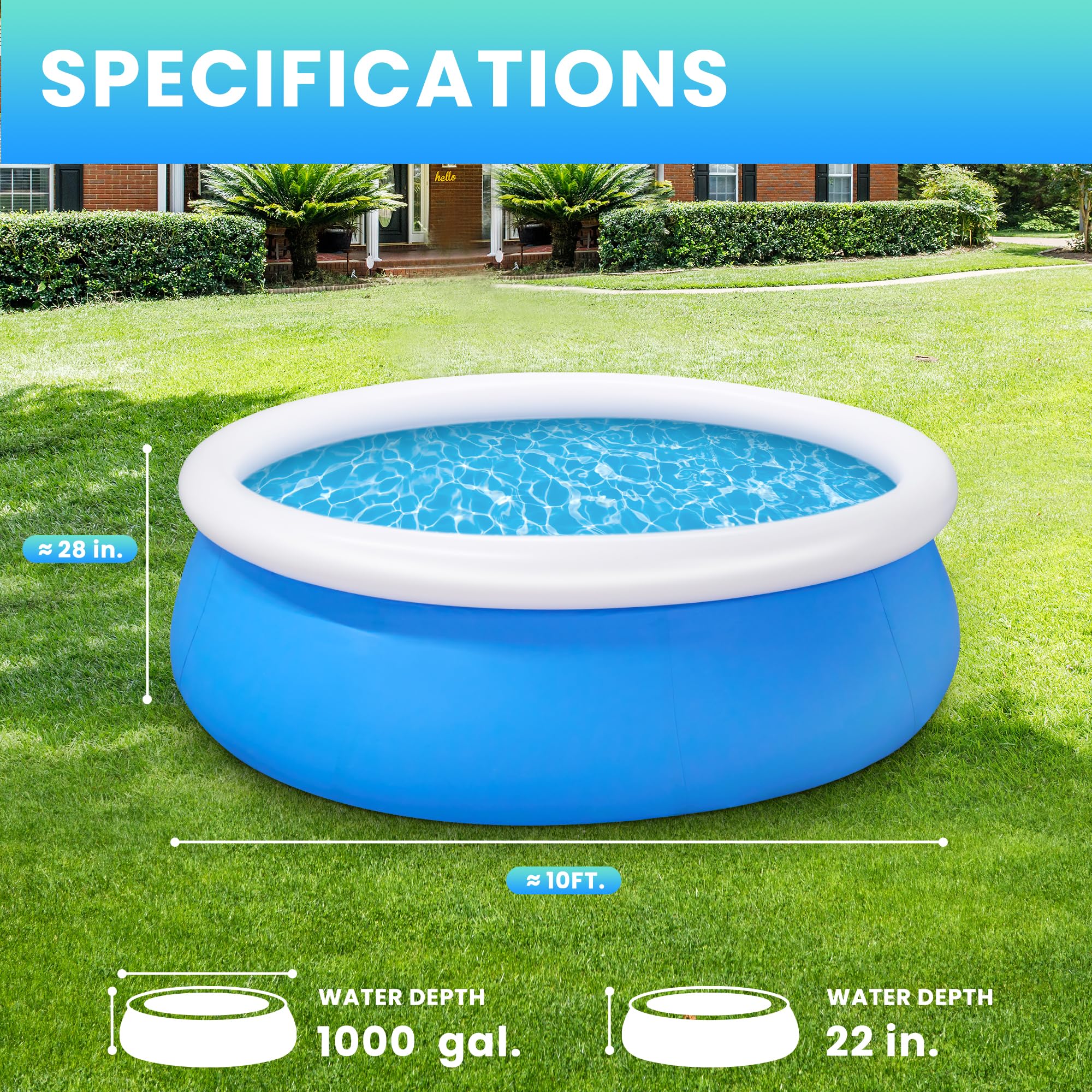 Amazon.com: 10ft x 28in Inflatable Swimming Pool Above Ground