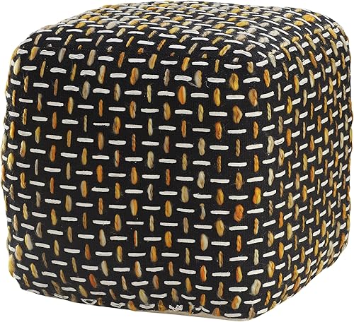 Miniatura 112 de L.R. Resources Inc LR Home Puf otomano de transición de poliéster gris/marfil para decoración del hogar | Reposapiés hecho a mano para decoración de