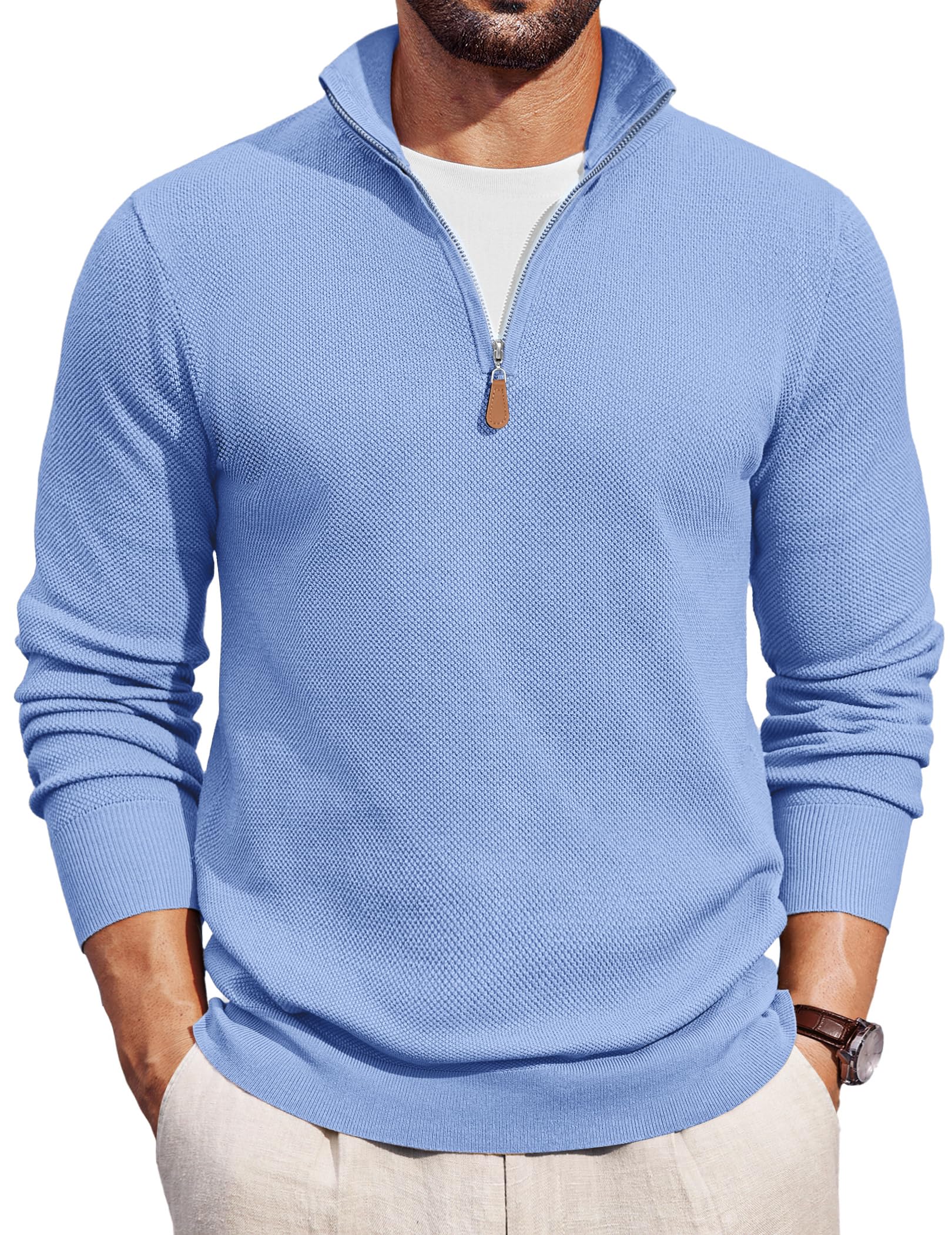 coofandy Men's Quarter Zip Pullover Dress Slim Fit Sweater Mock Neck Sweaters Casual Long Sleeve Pullovers-picture-56