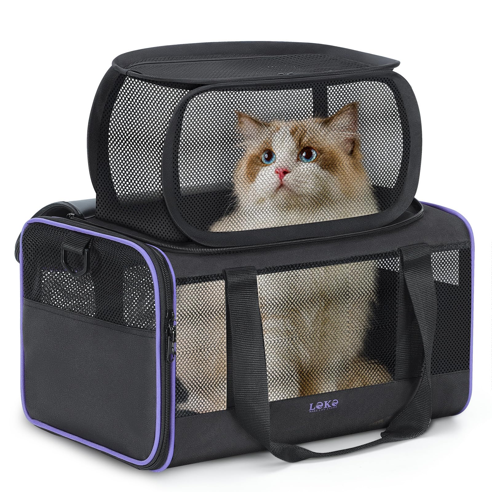 Hundetransporter Airline genehmigt Katze und Hund Carrier für kleine Hunde, Erweiterbare Transportbox für Haustiere von Fluggesellschaften zugelassen Katzentransportbox Reisetasche, Schwarz