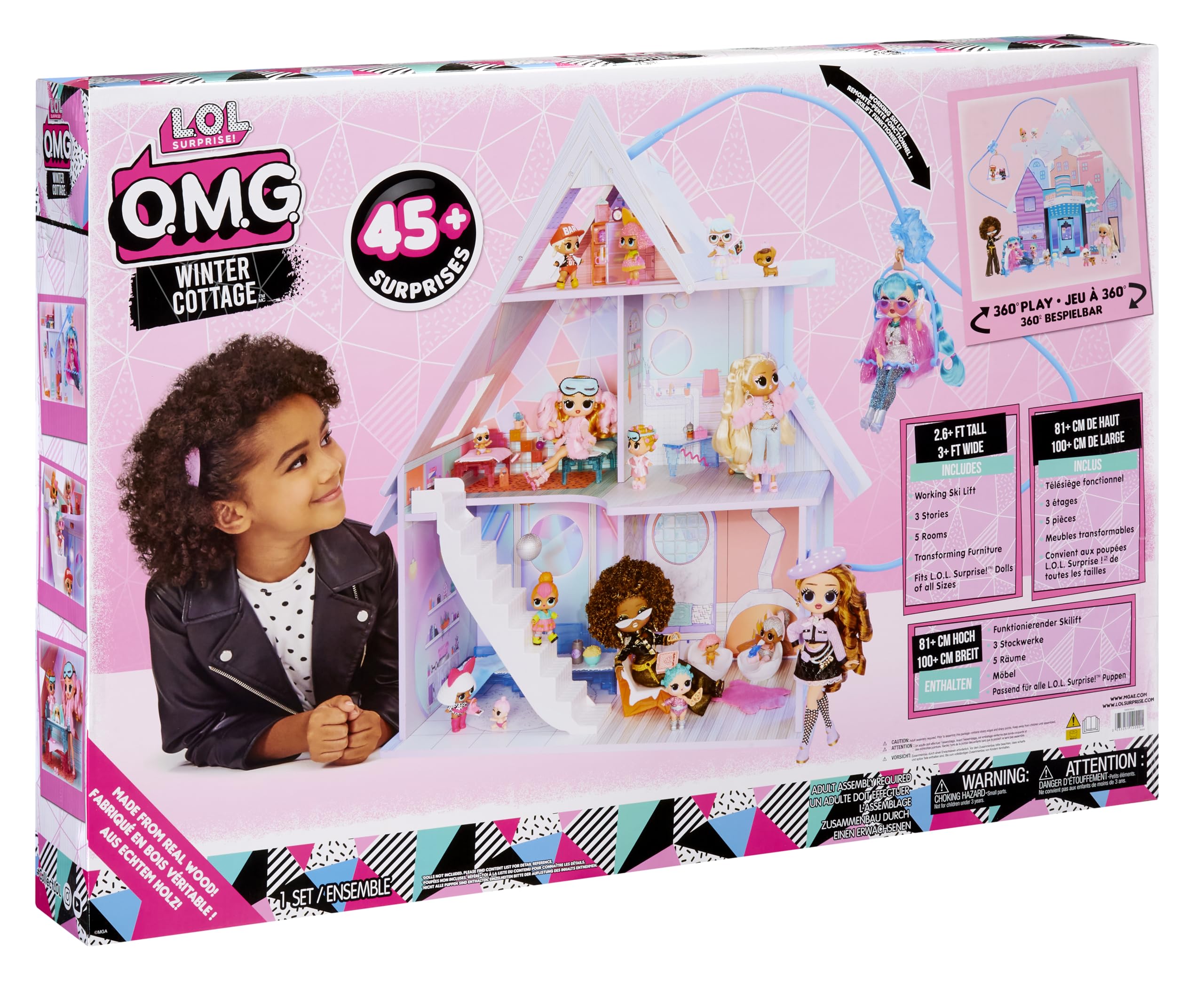 L.O.L. Surprise! OMG Winter Cottage Ensemble de Jeu - + de 45 Surprises - Maison de Poupée avec Téléski, Chambre, Salle de Bain, Salon, Cuisine, Meubles Transformables - Enfants de 4 Ans et Plus
