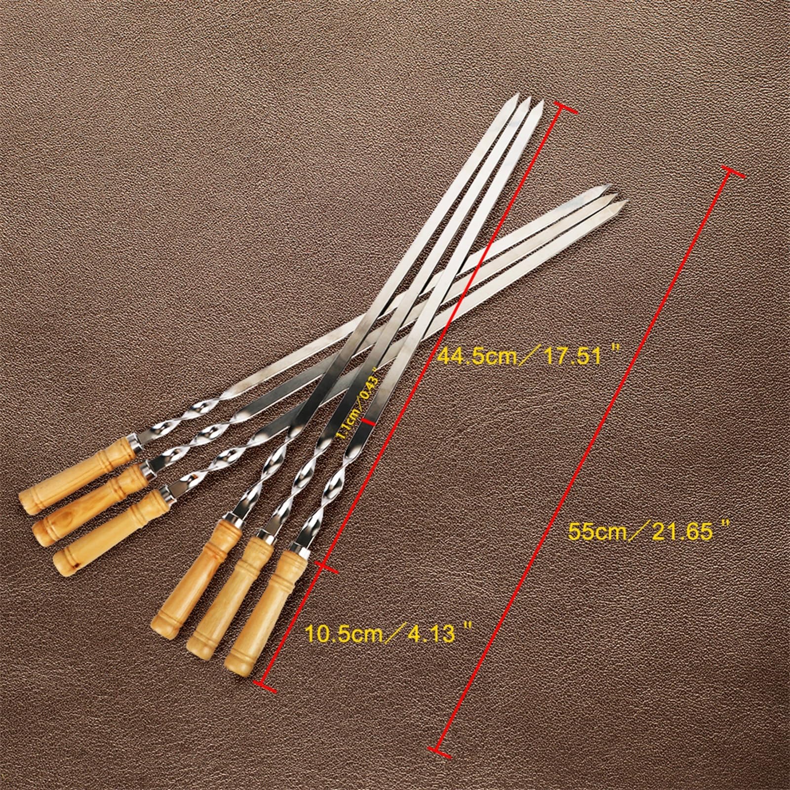 Brochetas de acero inoxidable, Brochetas inox 55cm mango madera para barbacoa exterior kebab