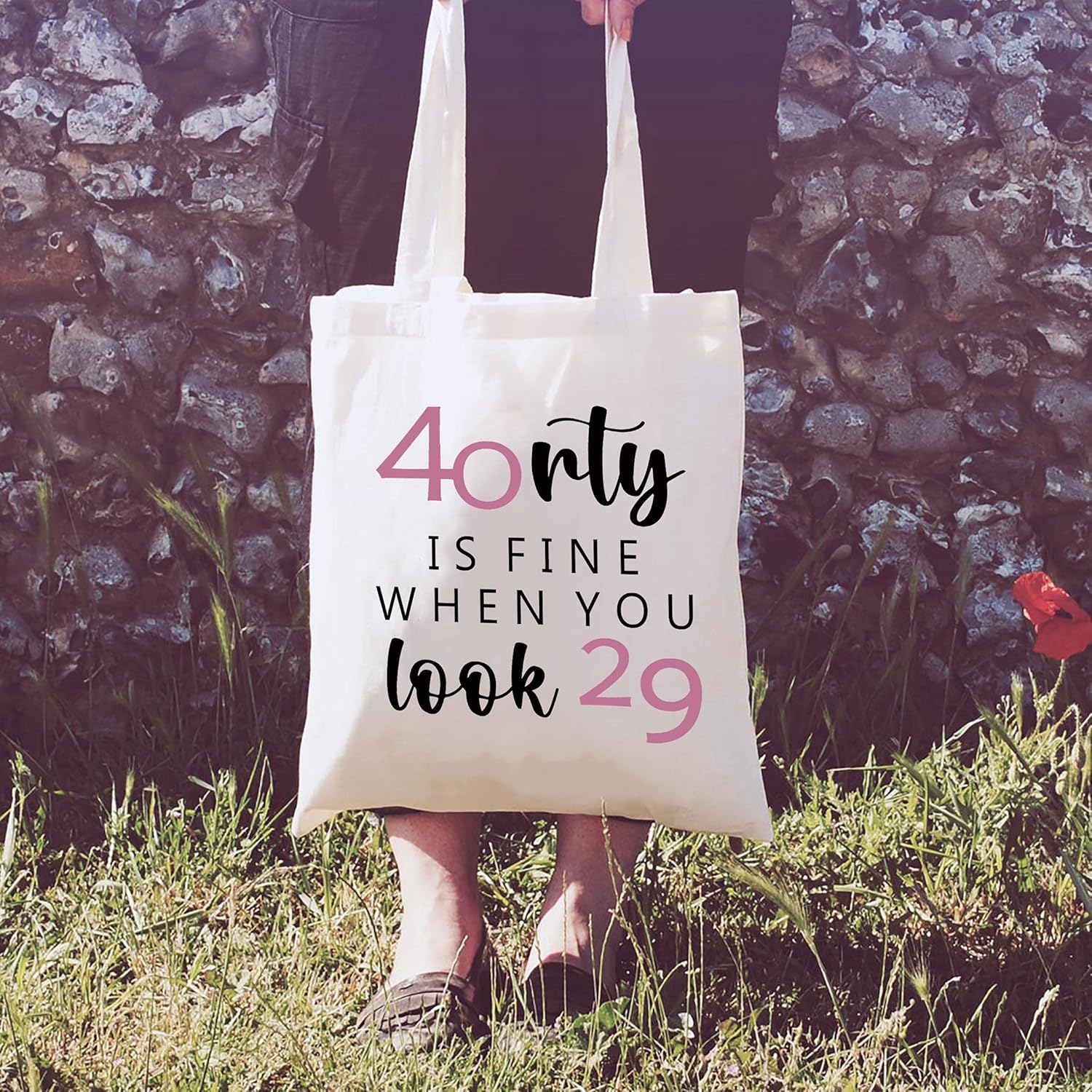 LIBIHUA Funny 40th Birthday Gifts for Women Boss,Wife,Co-workers,Sisters,Bestie,Best Friends-Shoulder Bag Shopping Tote Bag– Forty Thirty - 40 Years Old Present-Forty Is Fine When You Look 29 - Image 5
