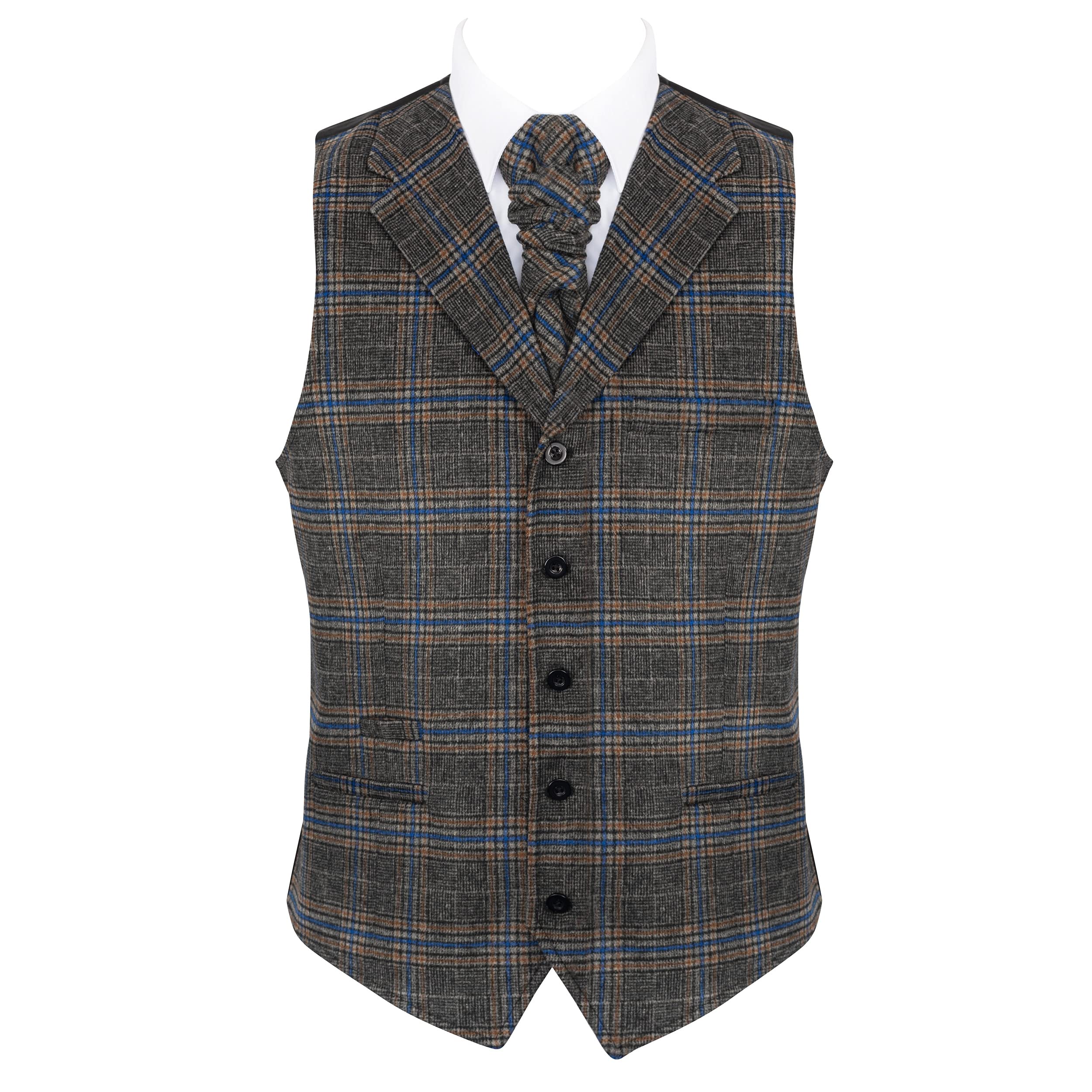 Abel & Burke Grey Collared Overcheck Wool Waistcoat #AB-WWE1020/2 Men's M - 38''
