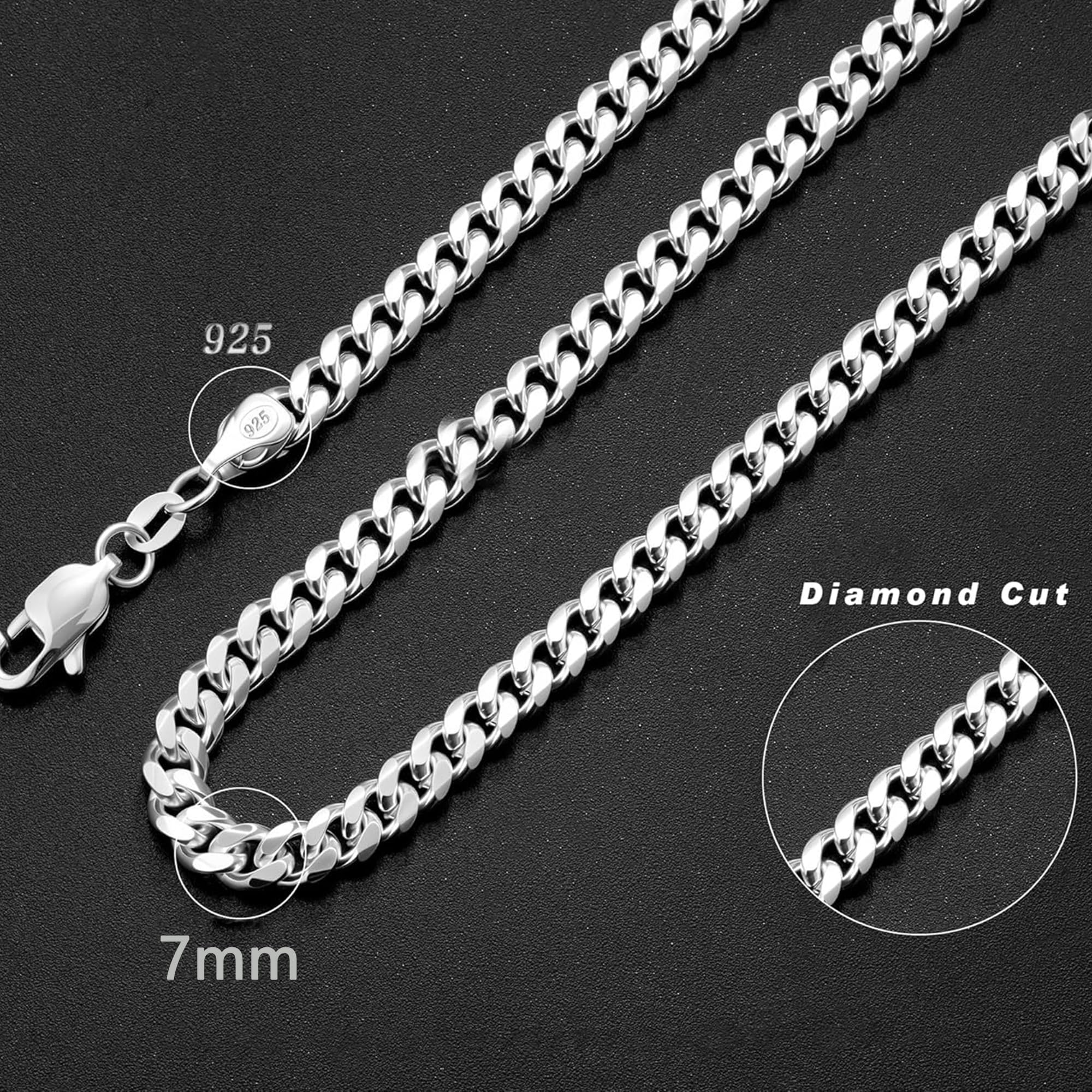 Kette Herren 925 Sterling Silber über Ketten für Herren Statement 7mm Breit Kubanische Kette Männer Lang Wasserfester Schmuck Silber Geschenk Verschiedliche Längen 46/51/56/61/66 CM