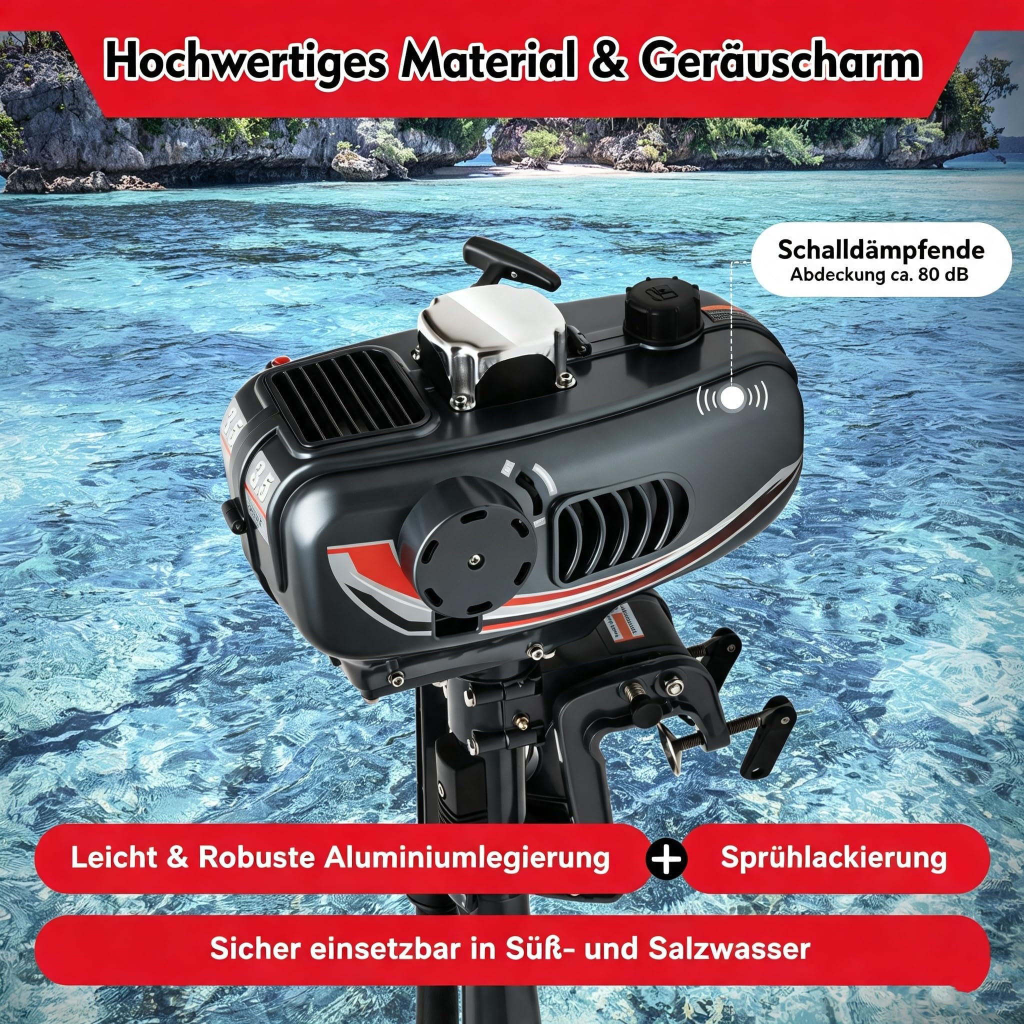 MBUYI 3,5 CV 2 tempi fuoribordo fuoribordo 49 CCM motore a benzina con sistema di raffreddamento e sistema di accensione CDI, motore fuoribordo professionale per gommoni, barche da pesca