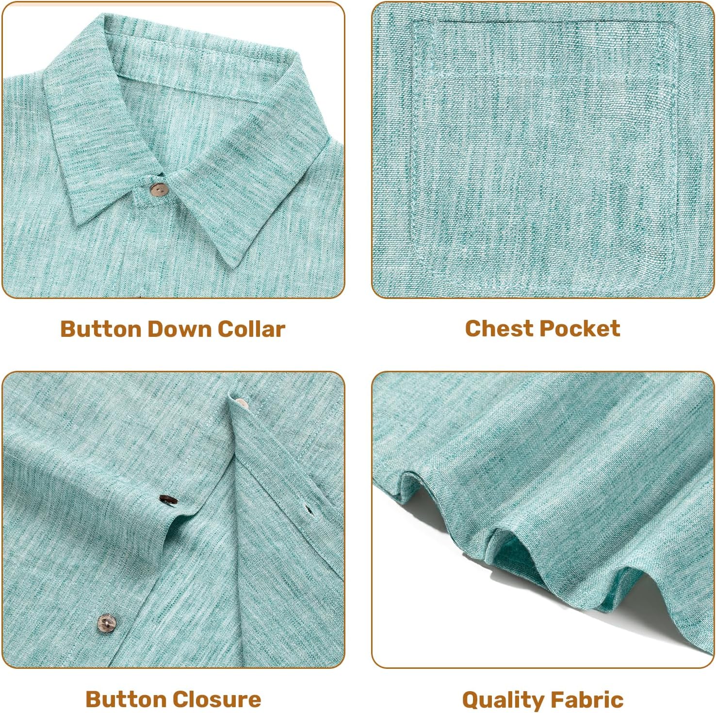Boys Button Down Chambray Shirts Casual Short Sleeve Cotton Linen Shirt with Pockets for Kids 5-14 Years