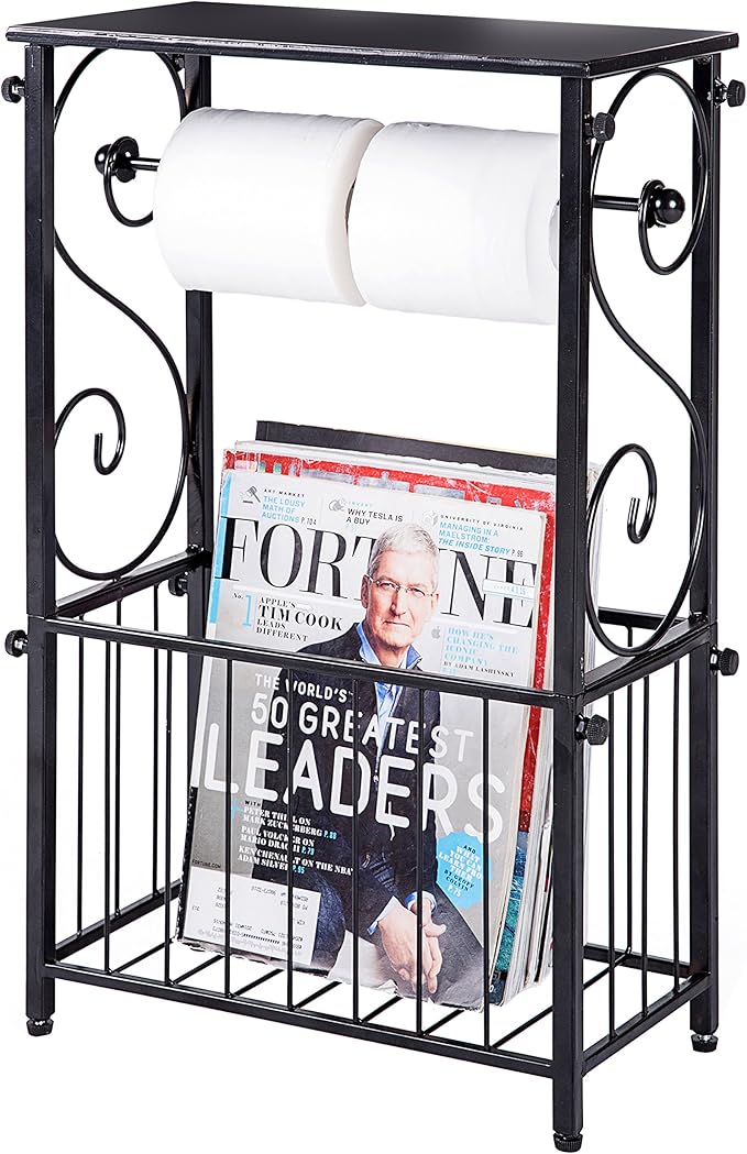 Metal Scroll Design Bathroom Storage Table Shelf with Toilet Paper