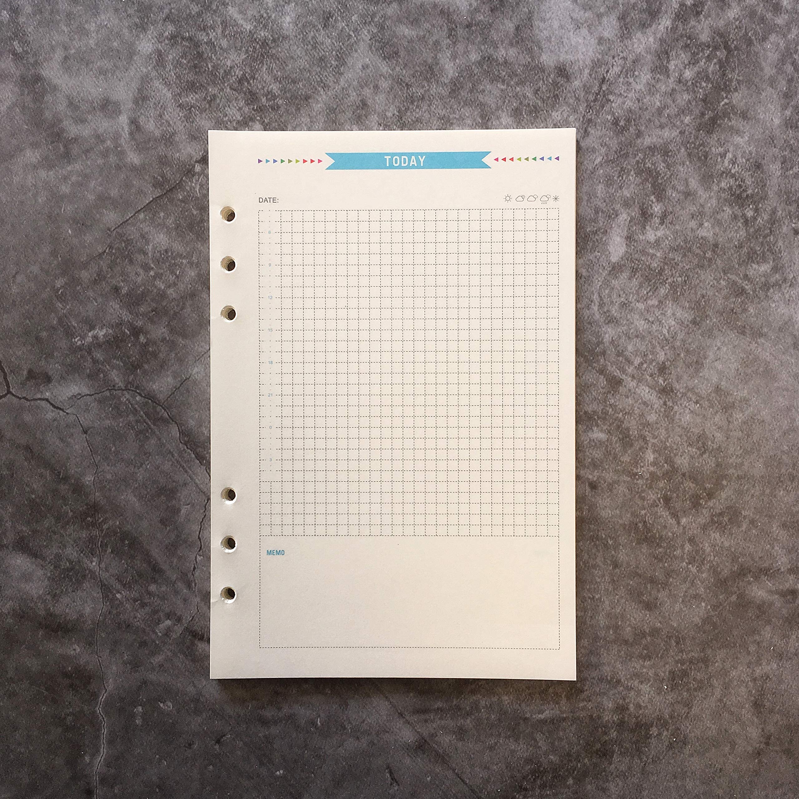 Zelten A5 Today Blue Refill Paper 6 Hole Punched, 5mm Grid Graph, 8.3"x5.6"(14x21cm) 40 Sheets, Journal Inserts with Check Column for Ring Binder Planner Daily Tracking โ image 1