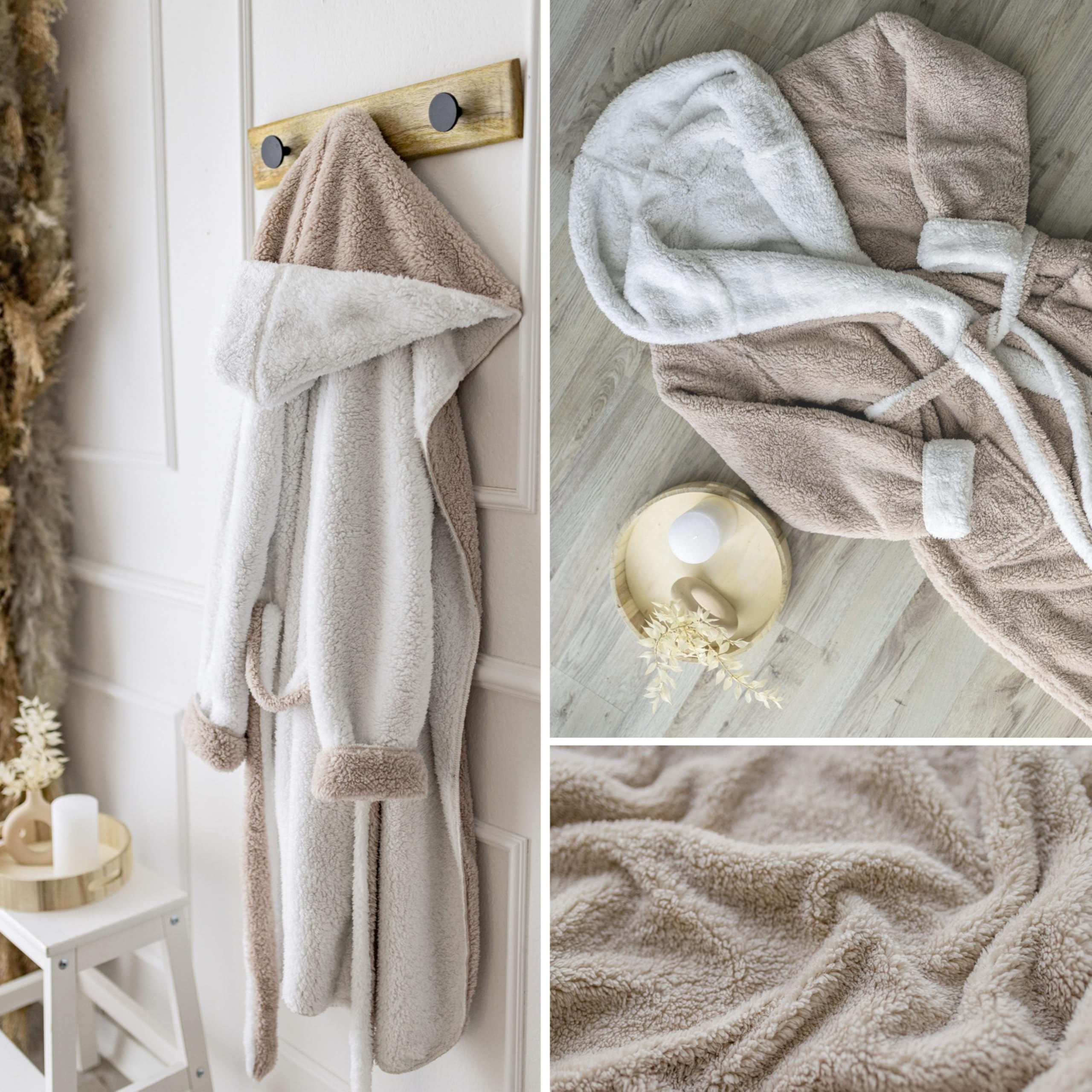 Peignoir moelleux pour femme - Avec fonction réversible douillet à capuche Robe de Chambre de Bain Cocooning Douillet