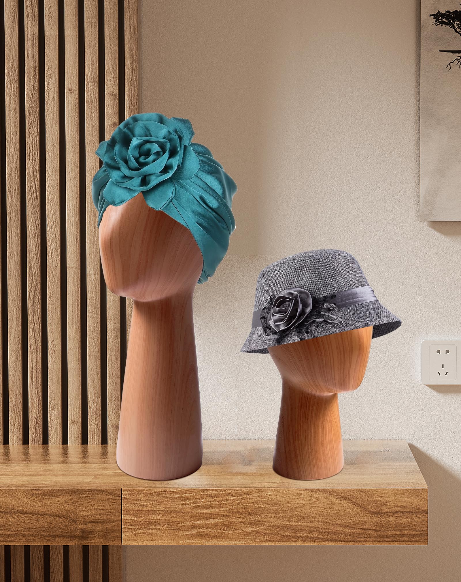 Cabeza de maniquí, soporte de exhibición de sombreros GFRP, soportes de madera de imitación para pelucas, 56 cm, soporte para sombreros de modelo de maniquí abstracto para tienda, peluquería