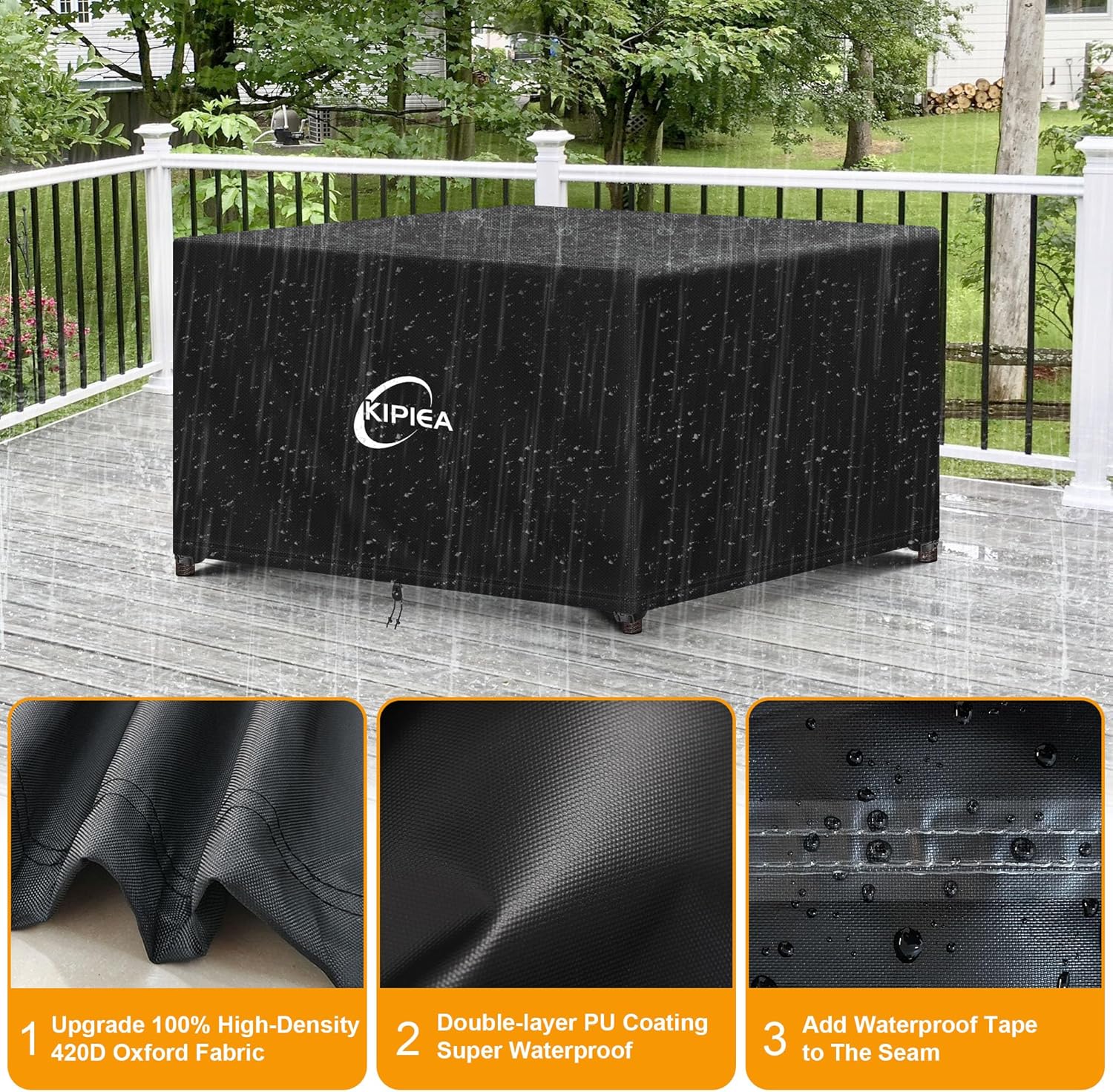 Kipiea Patio Furniture Covers Waterproof Winter, Heavy-Duty 420D Outdoor Patio Furniture Set Covers, No Tears Anti UV No Fading (49" L x 49" W x 28" H)