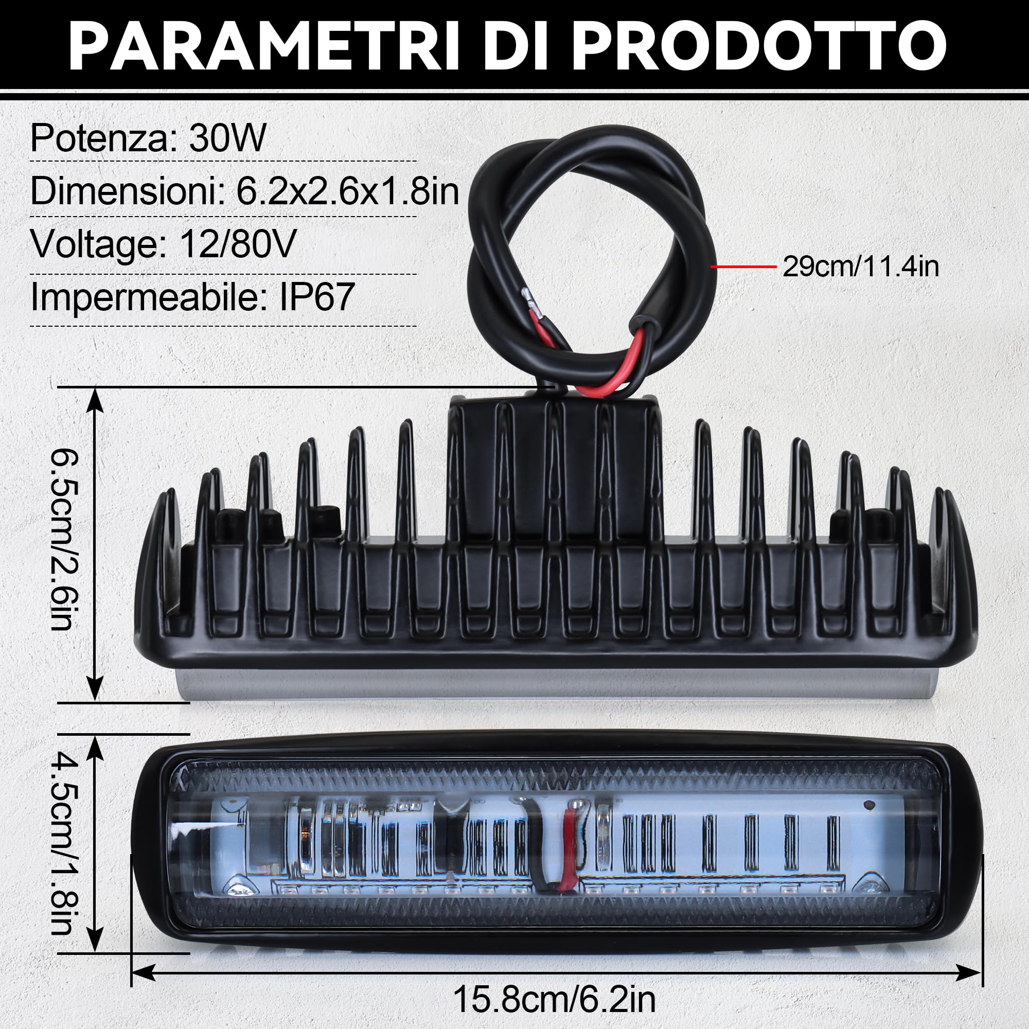 2 PZ Lampada di sicurezza LED 30W per carrello elevatore - Luce di avvertimento - DC 12-80 V