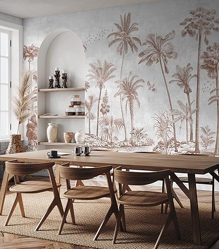 Vista 2 de Murwall Tropical Trees Wall Mural Monochrome Tree Wallpaper Palm Tree Forest Wall Mural (STYLE1)