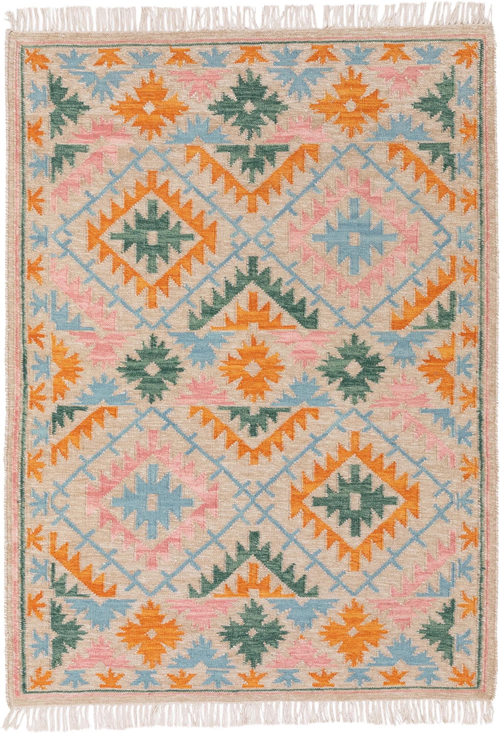 benuta Czysta ręcznie tkany kilim Zohra – wełna ręcznie tkana – prostokątny, w stylu kilim, styl etno, Natural Living – łatwa w pielęgnacji do salonu i sypialni, wielokolorowa/beżowa, 120 x 170 cm